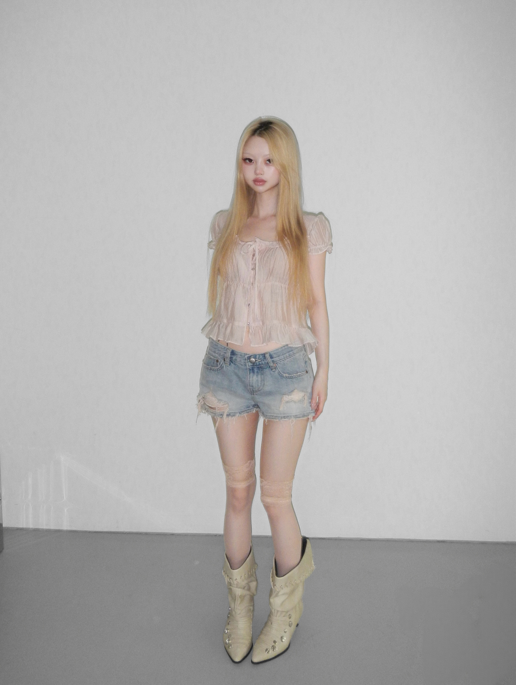 Distressed Washed Denim Shorts