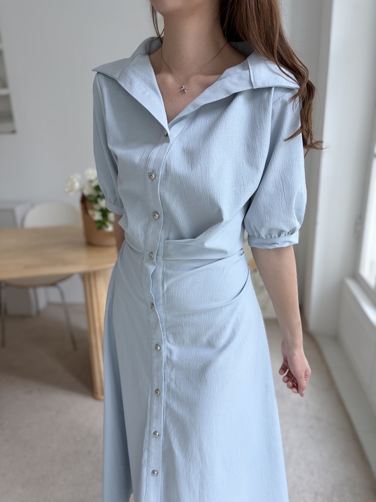 Lena Contoured Waist Dress (Pastel Blue)