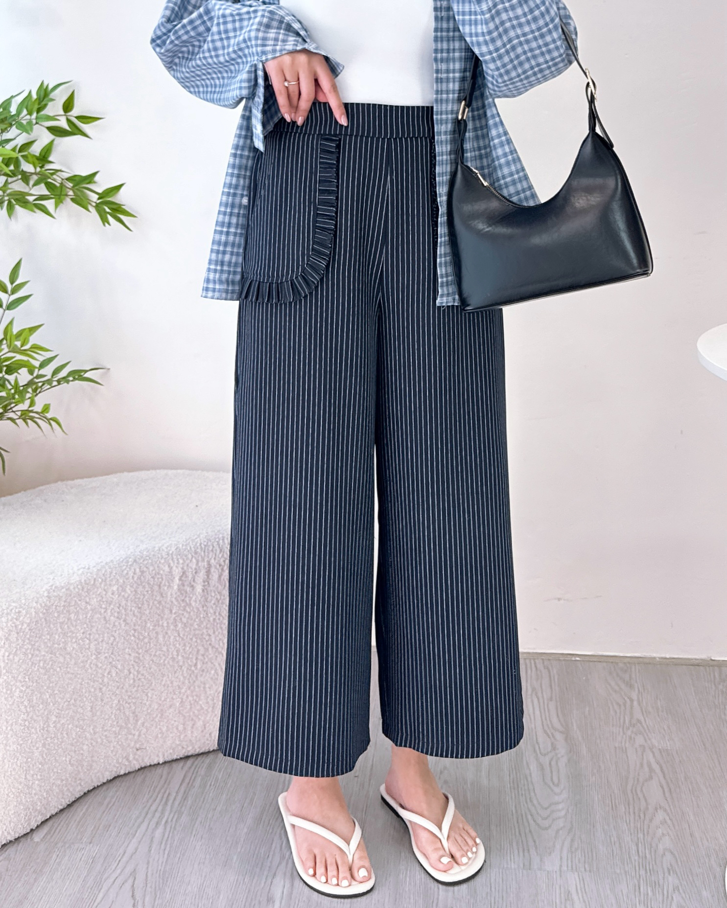 ESP-高級半橡筋腰條子闊西褲 2色