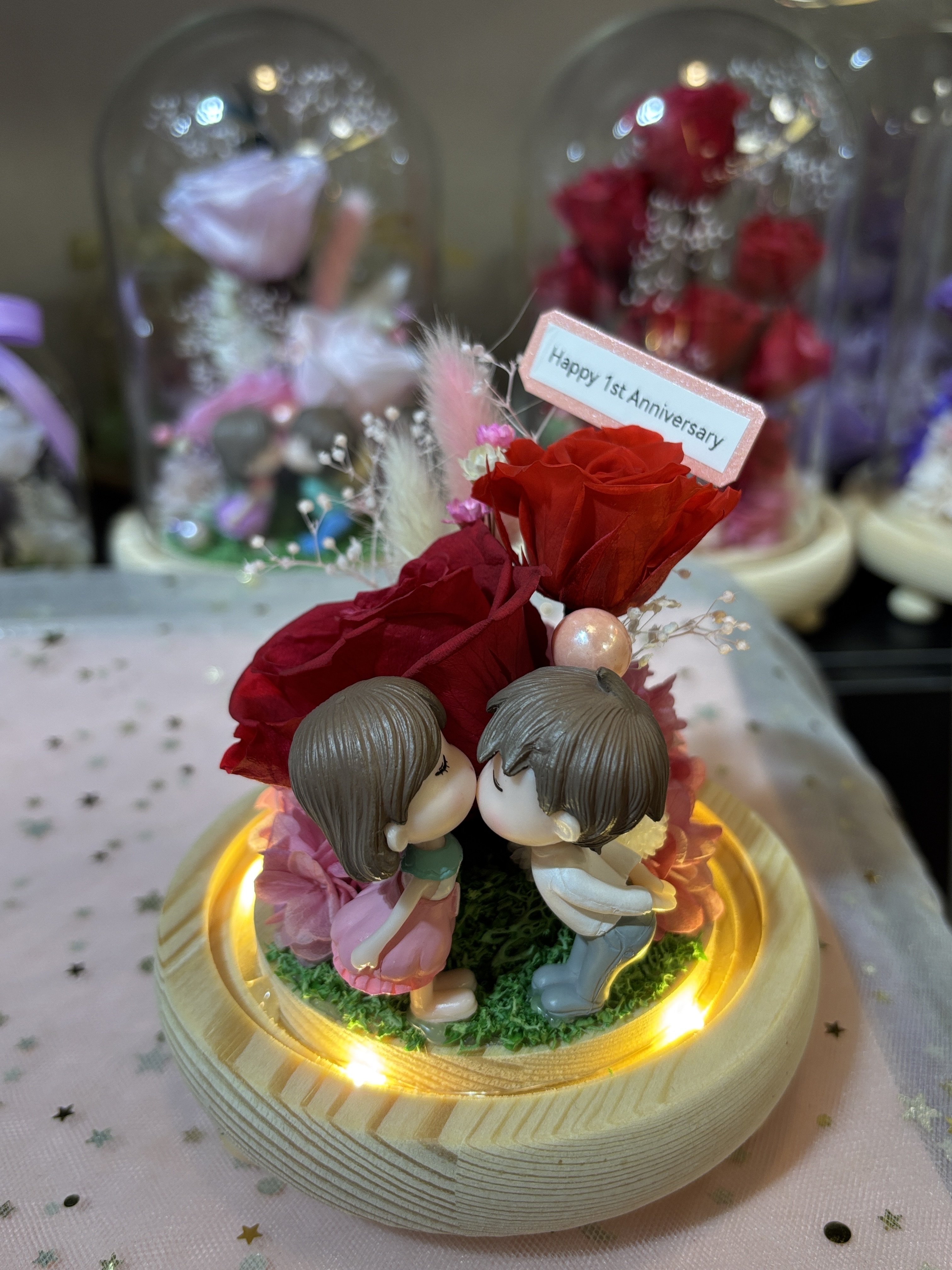 客人特別訂製款永生花紅（暖燈，底坐直徑11cm,總高16cm)