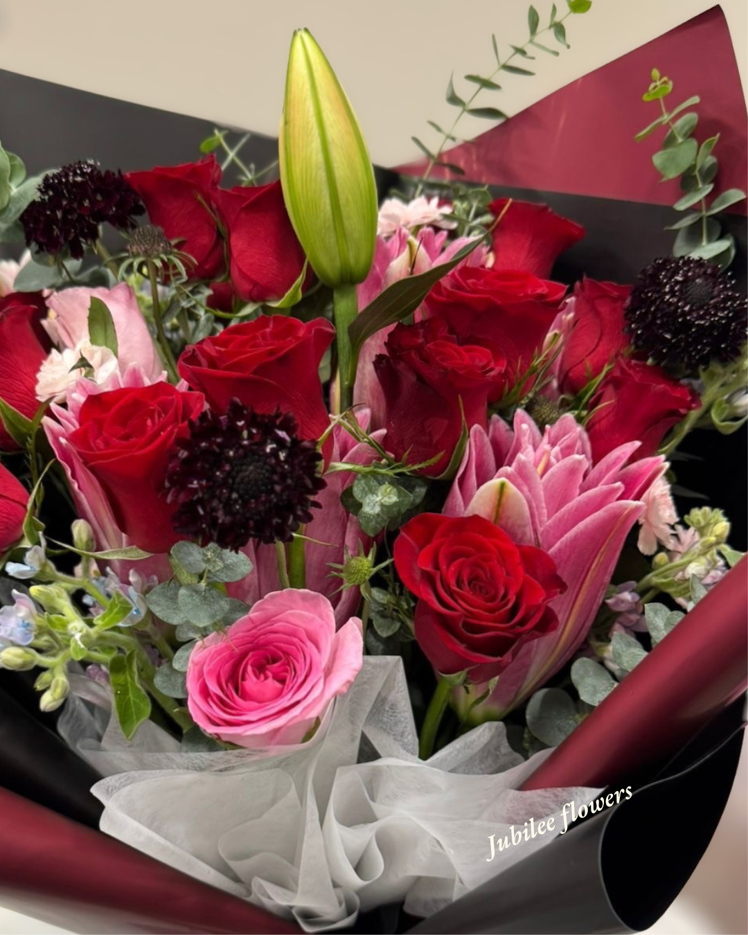 紅玫瑰 · 粉百合花束