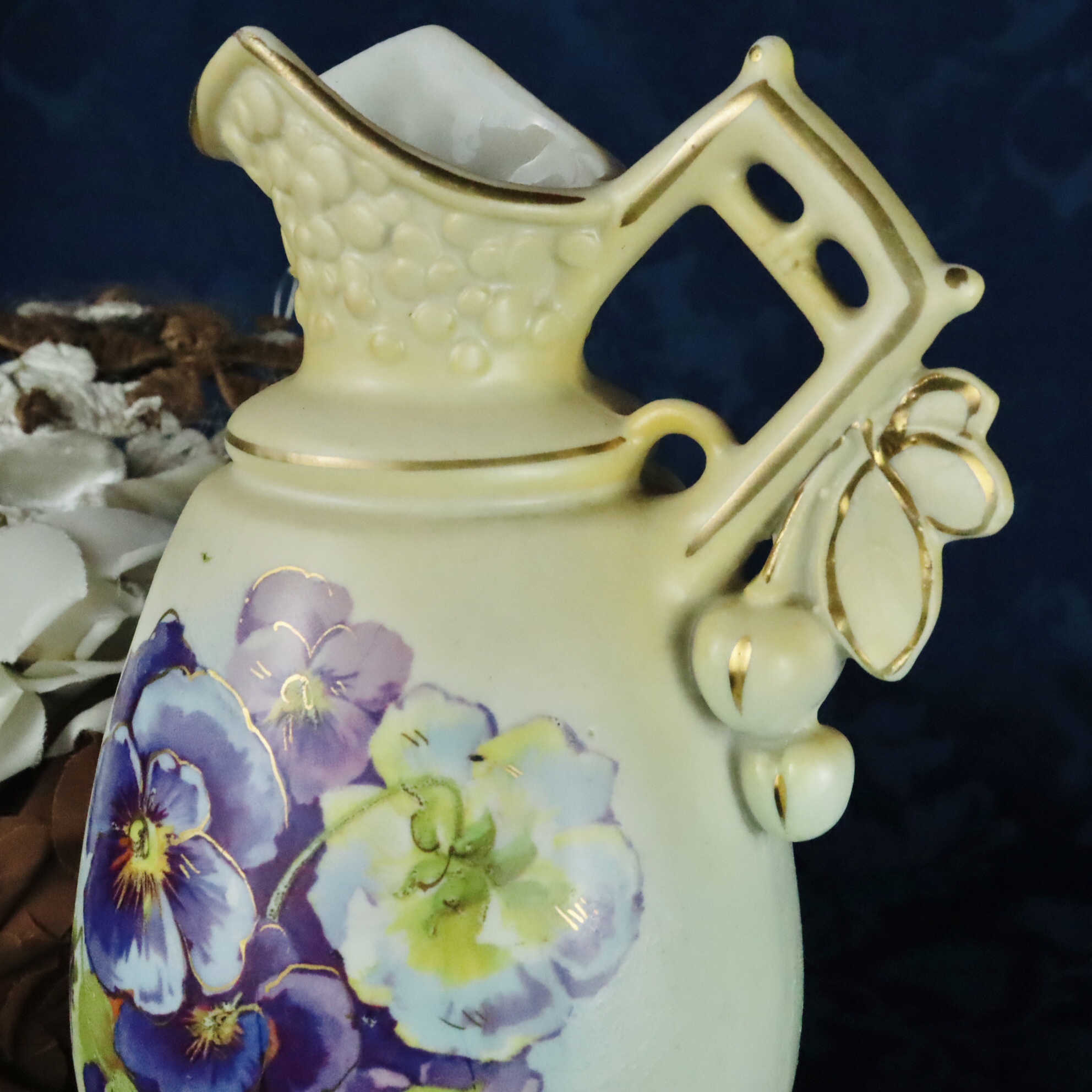 Early to Mid-century Made in Austria Sweet Violet Ceramic Water Jug/Plant Watering Pitcher (MT1662)