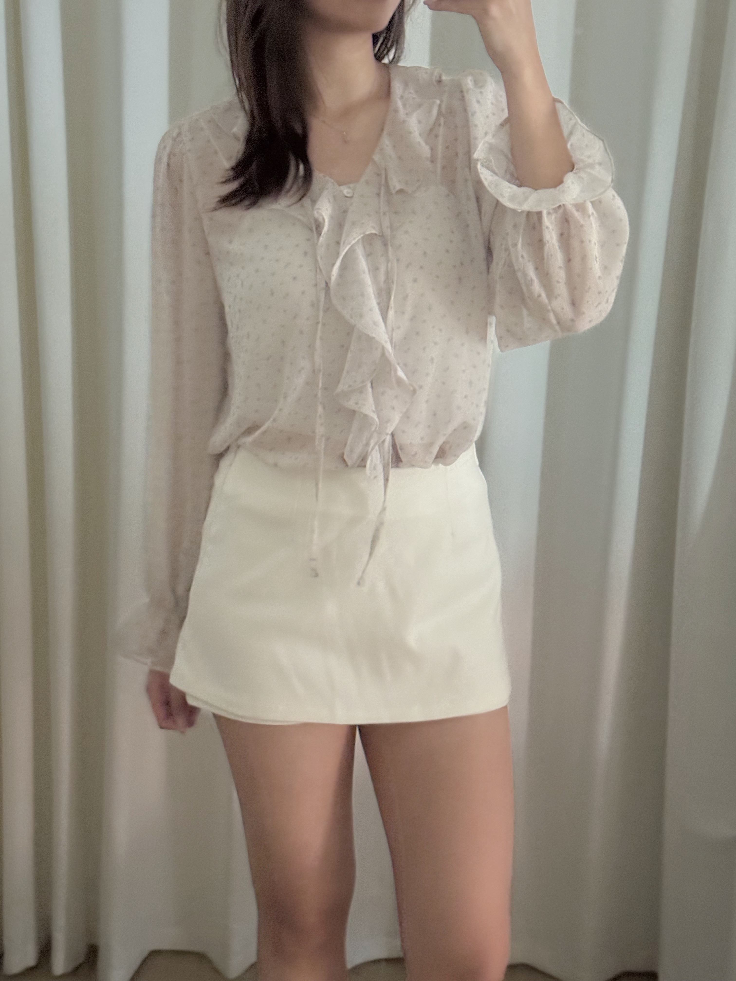 輕透荷葉邊碎花襯衫(兩色入)