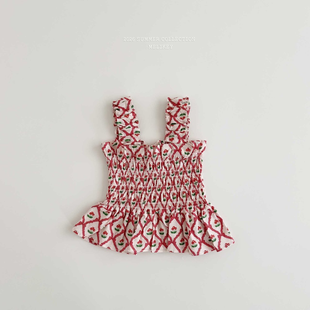 Cherry Ribbon Tucking Blouse