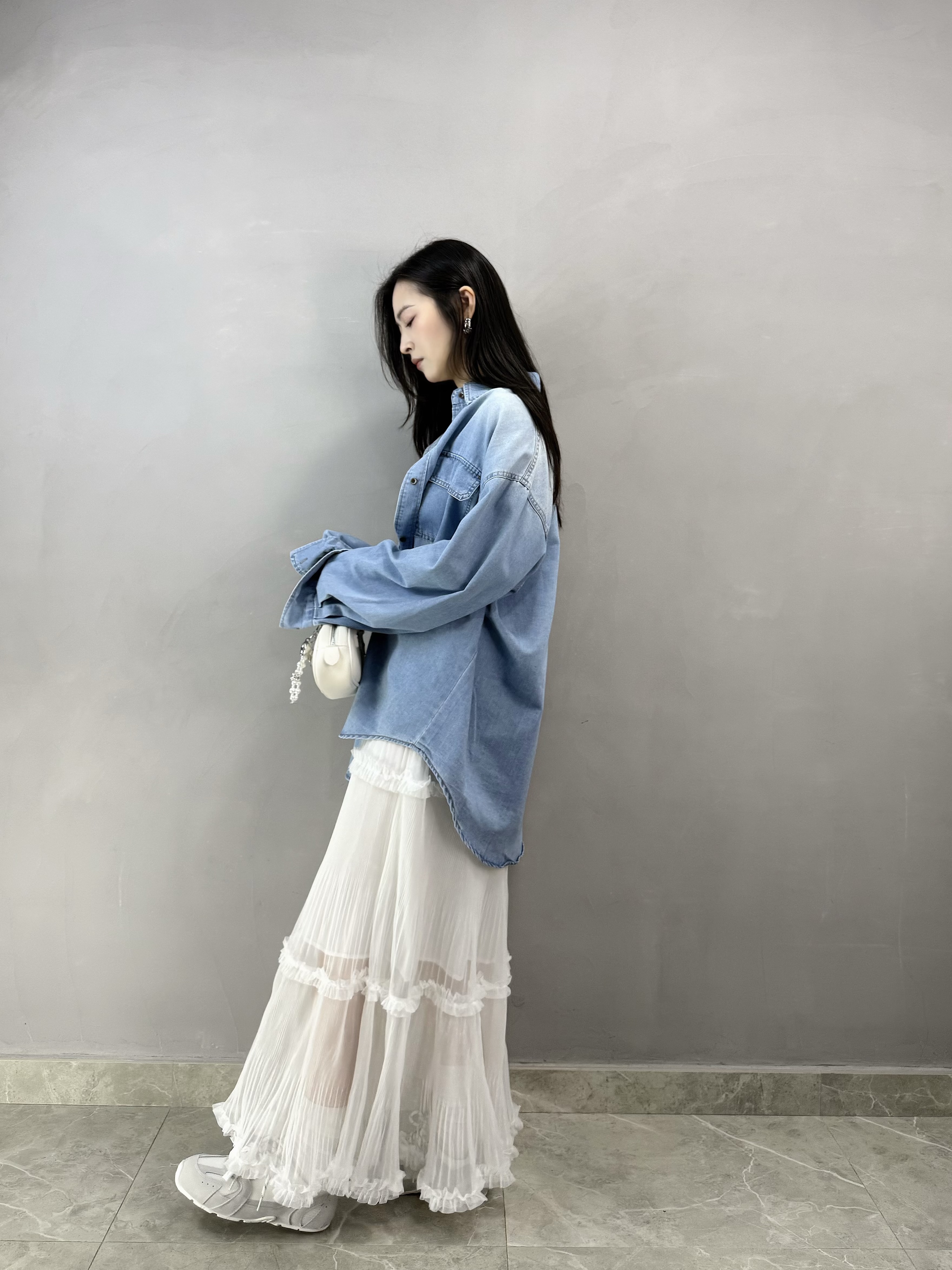 I68 Ruffle邊暗紋裙