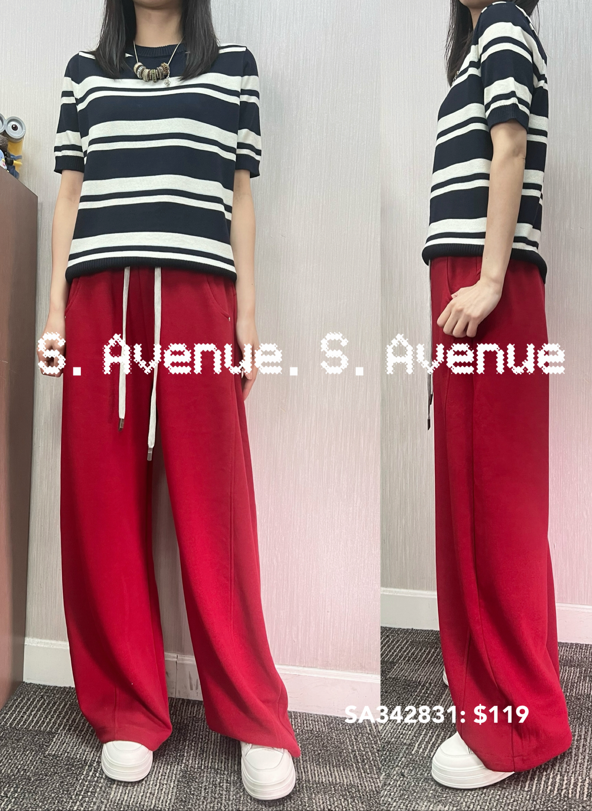 SA342831: 短袖間條線top