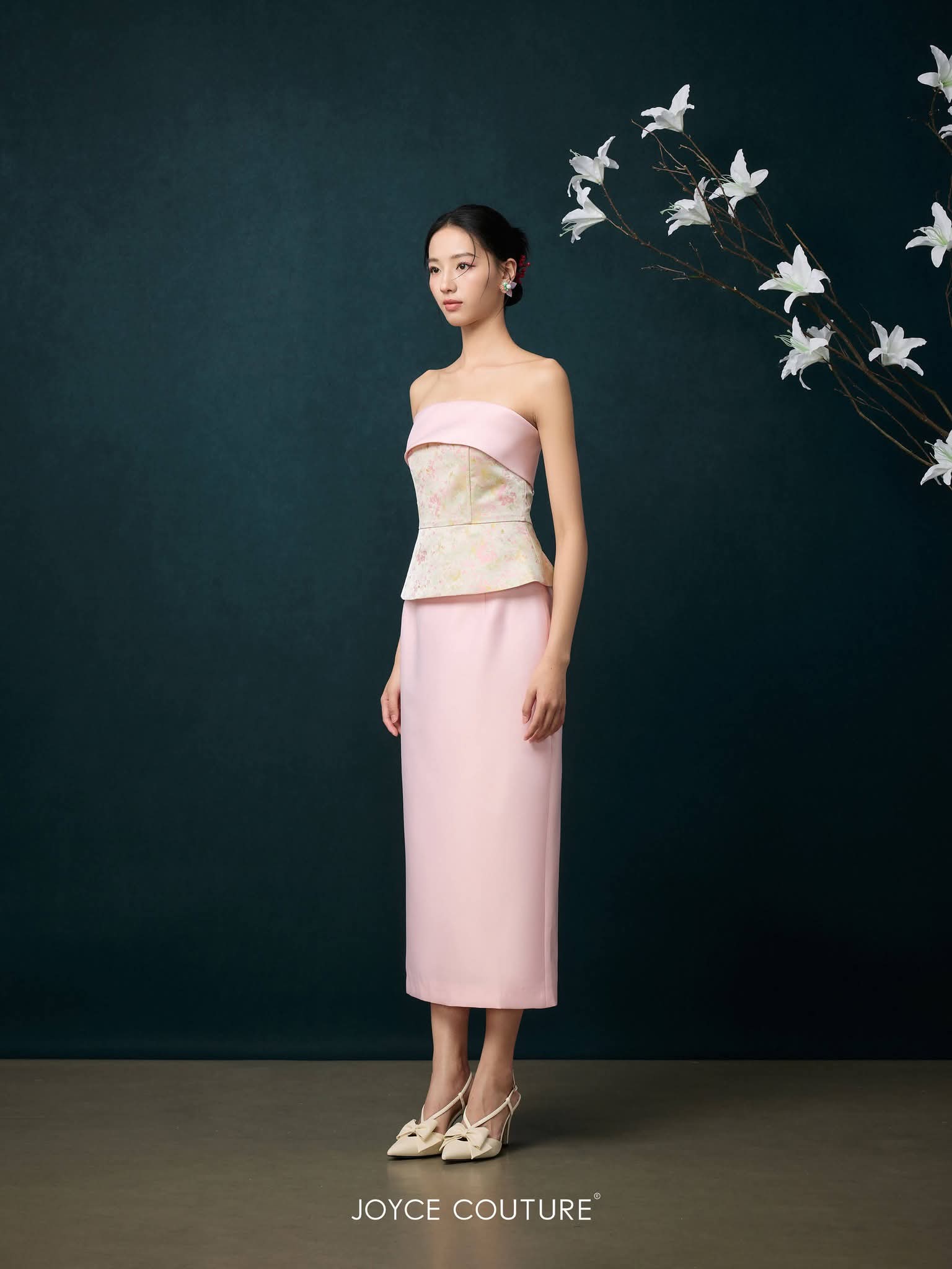 一字肩短版提花上衣 T0768