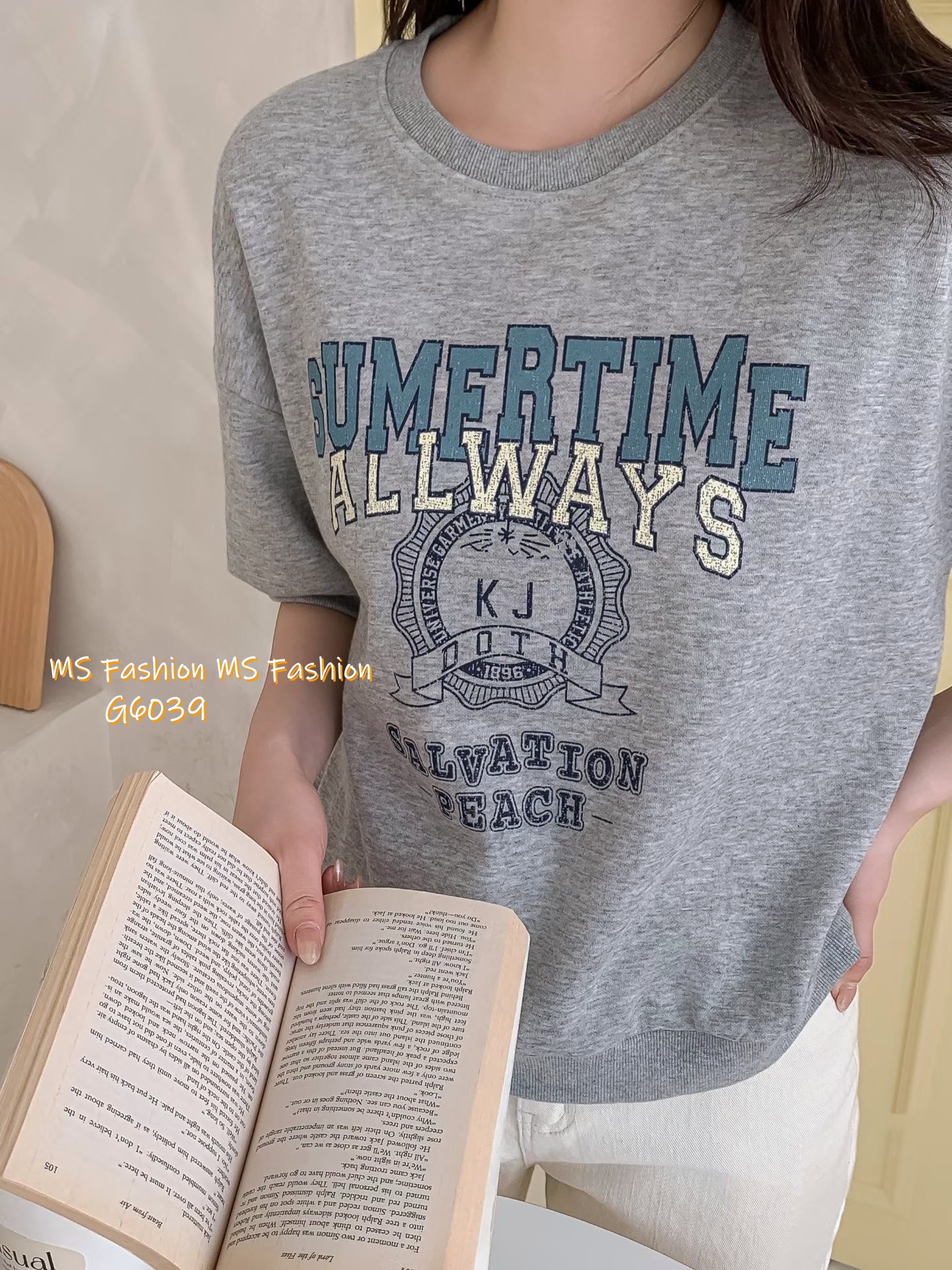 G6039 韓國🇰🇷拼色字母print top