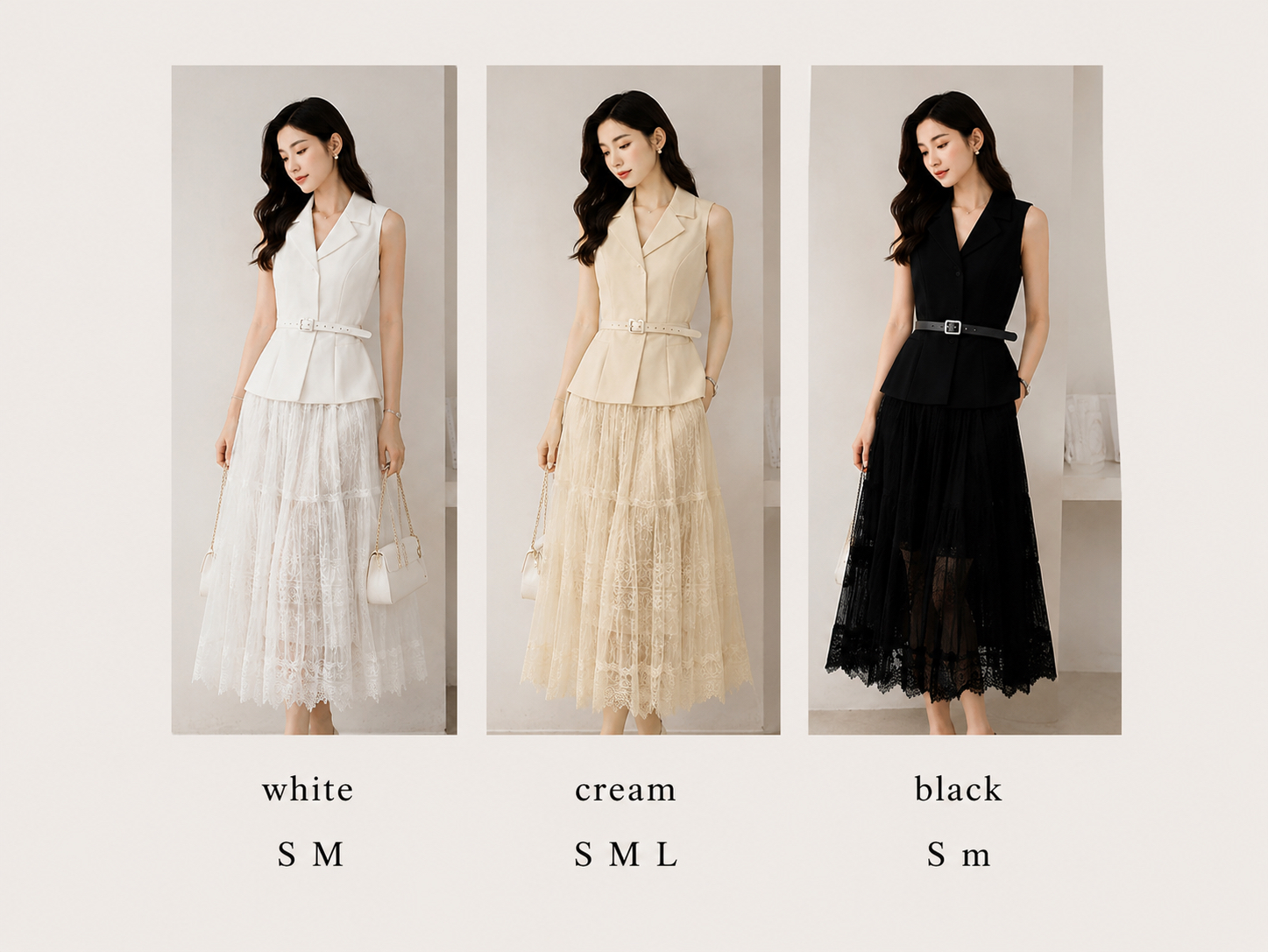 2966 PREMIUM VEST LACE DRESS SET 轻奢风Vest蕾丝半裙套装 