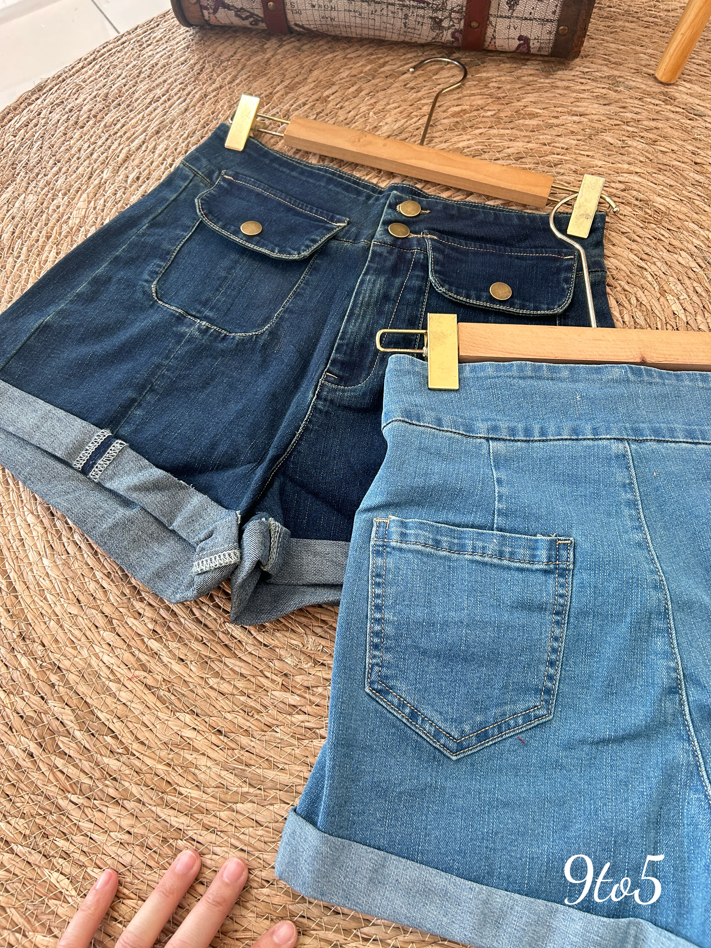 S1772 Denim Short Pants - Dark Blue & Light Blue