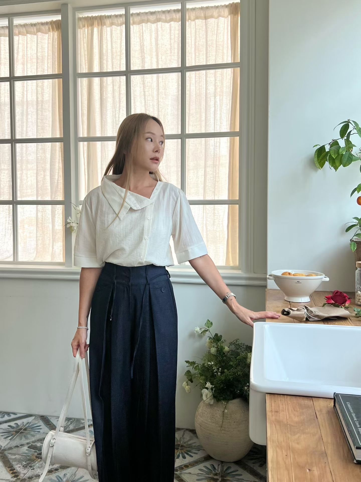 B10 斜襟排釦設計感短袖襯