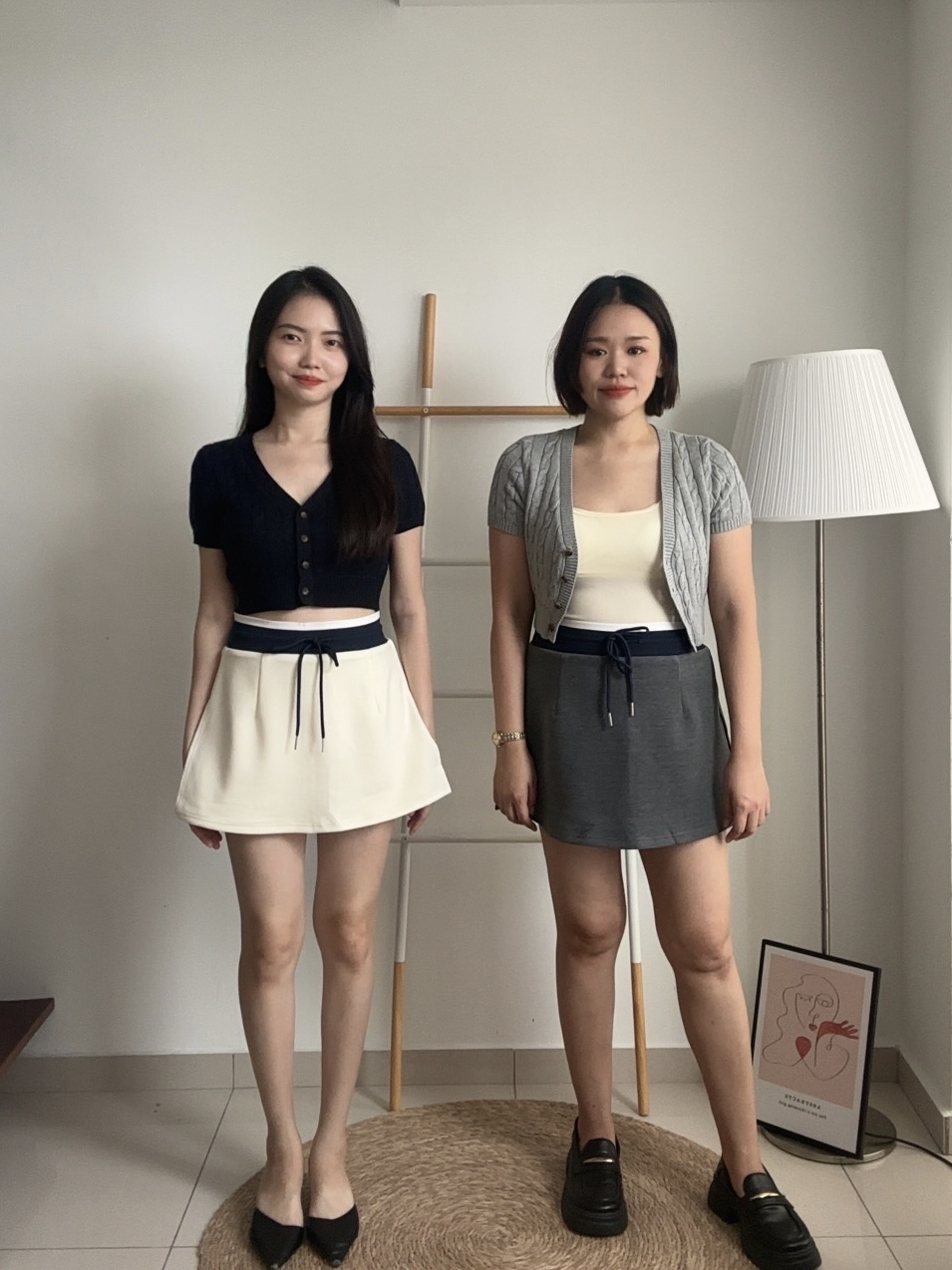 S1894 A Line Short Skort - Cream & Grey