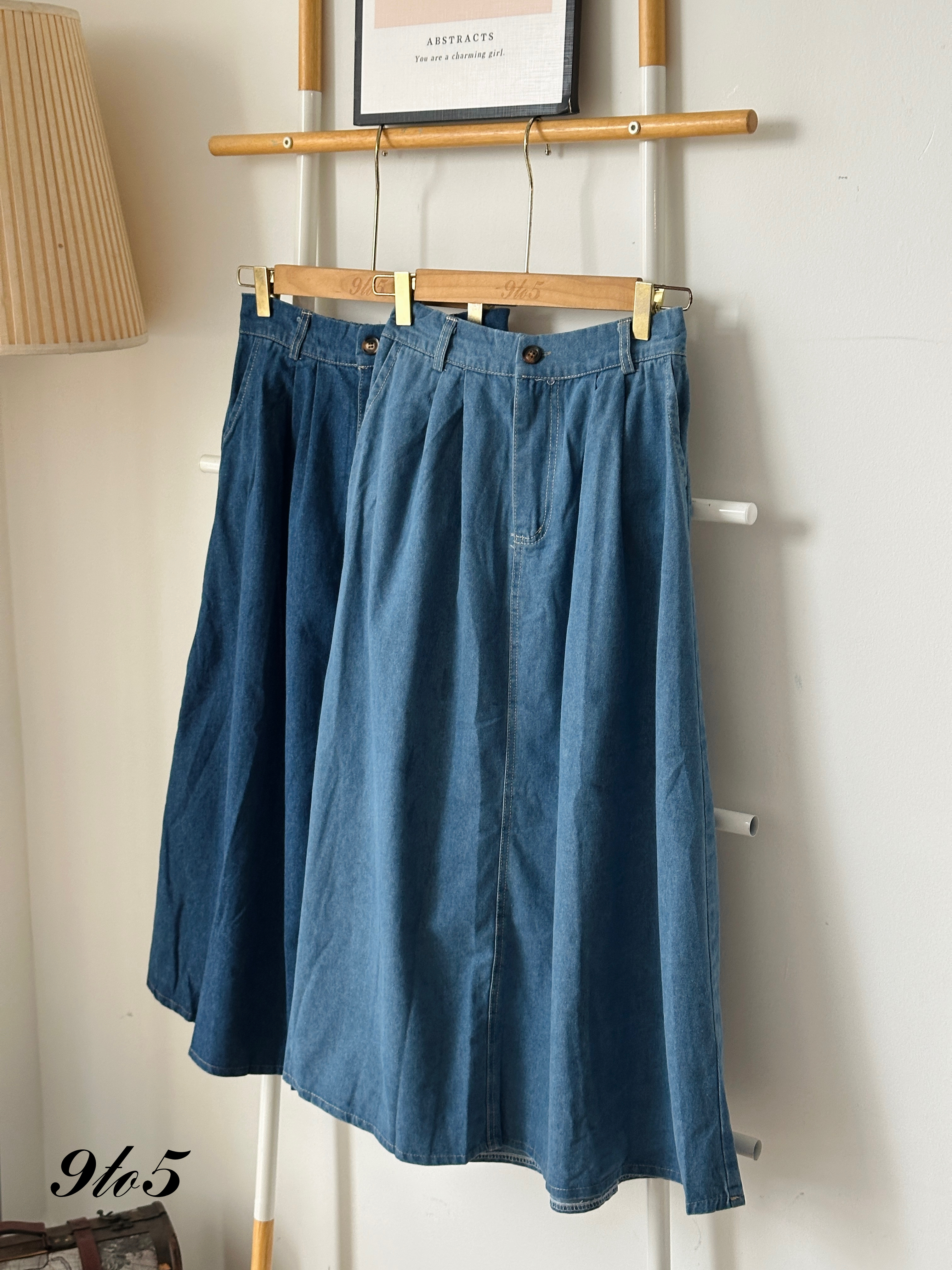 S1775 Denim A Line Skirt - Blue & Light Blue