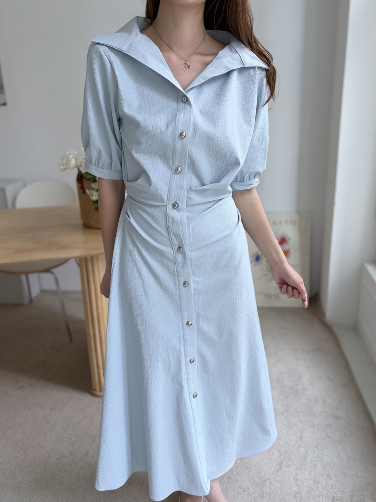 Lena Contoured Waist Dress (Pastel Blue)