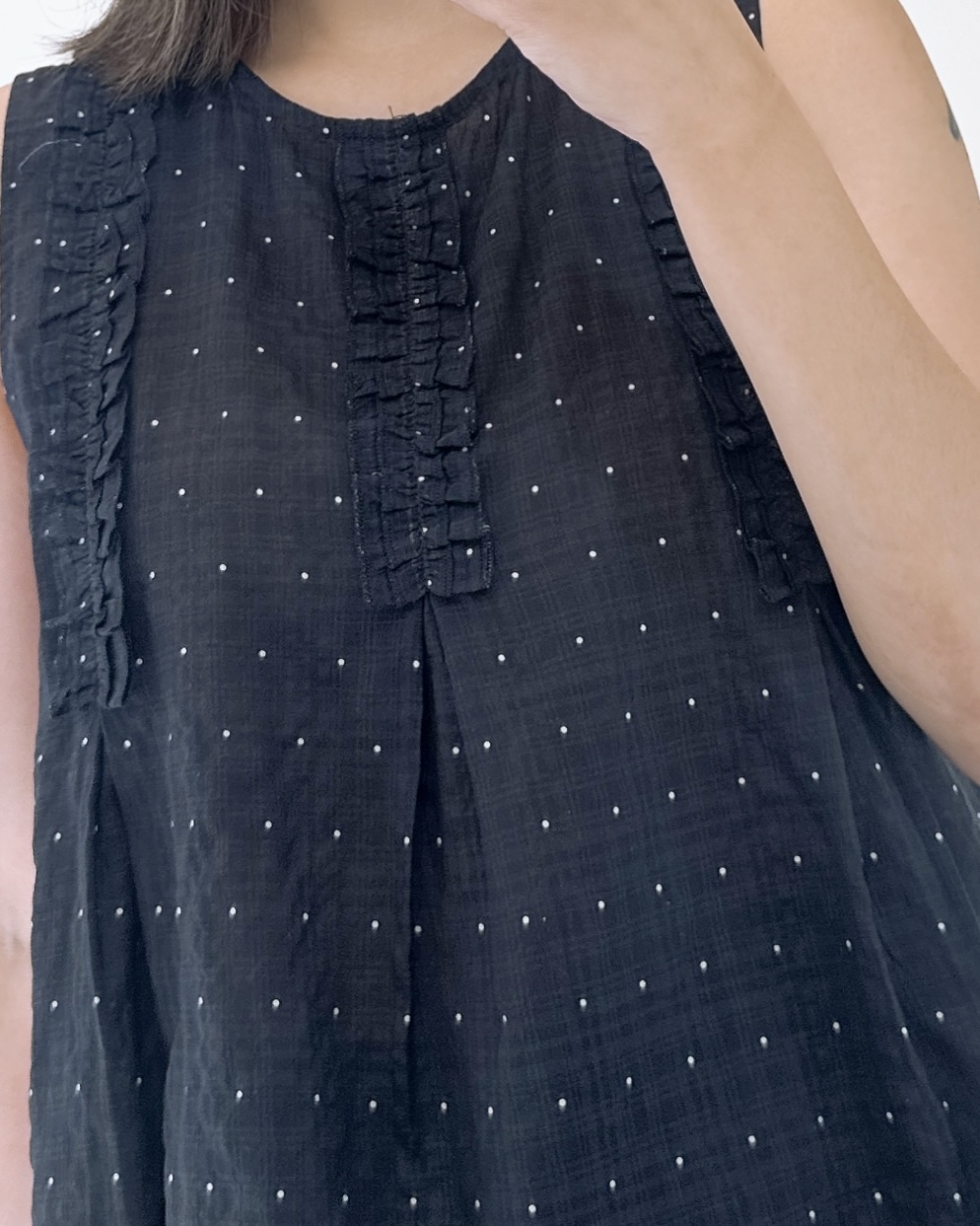 超輕薄波點棉布背心上衣 2色