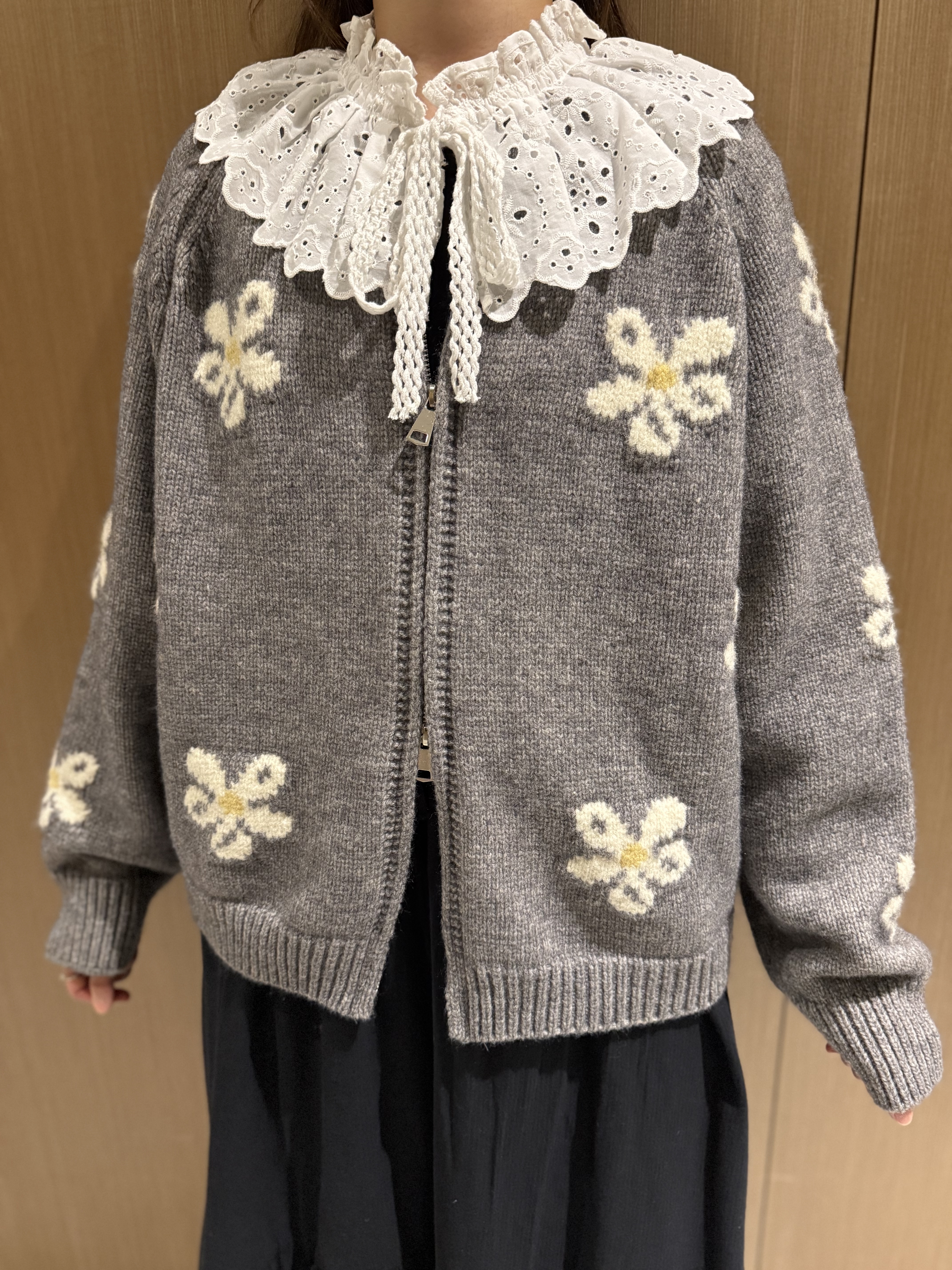 撞色花花雙拉鍊冷外套（淺灰色）