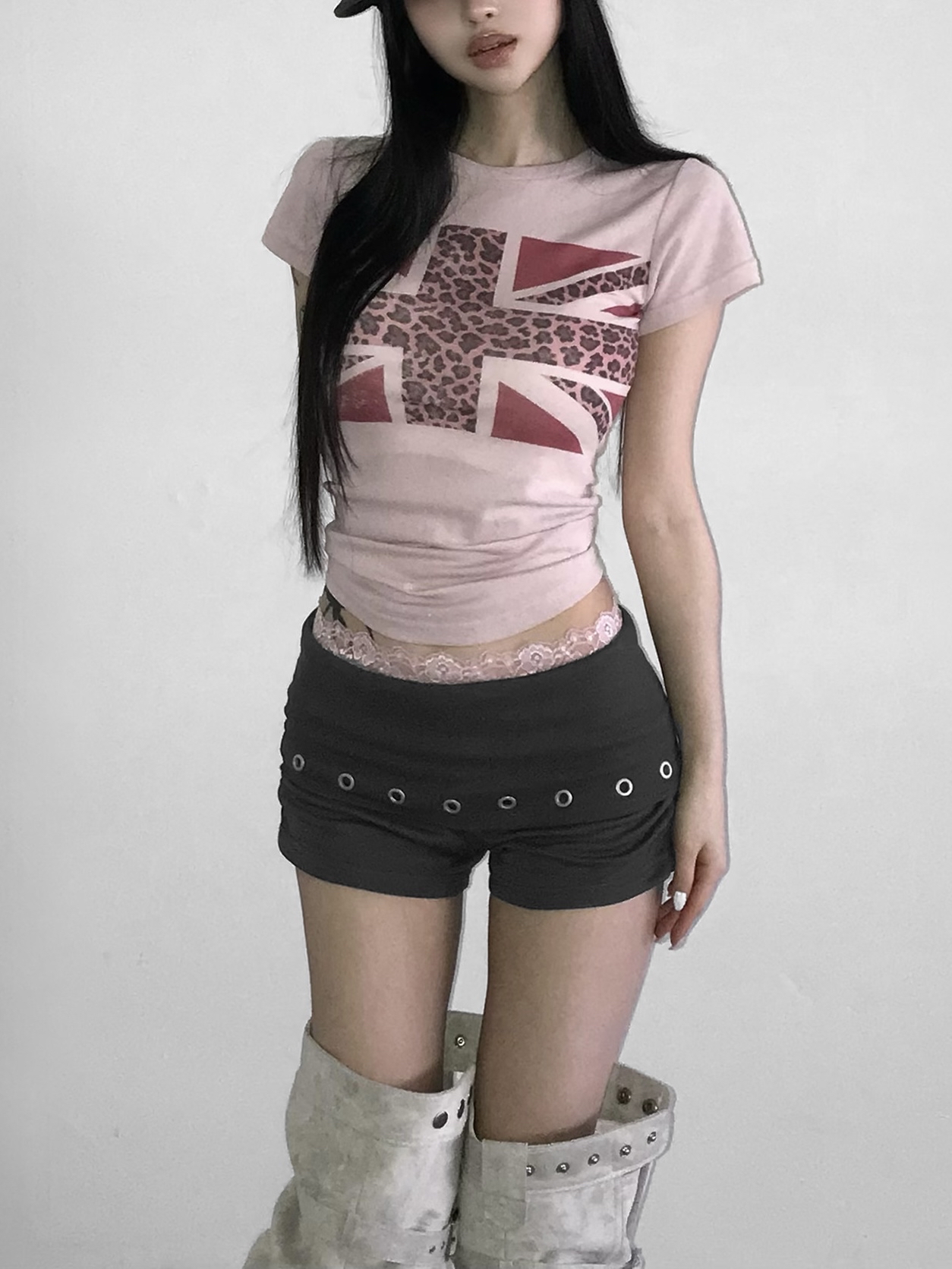 Studded Foldover Mini Shorts