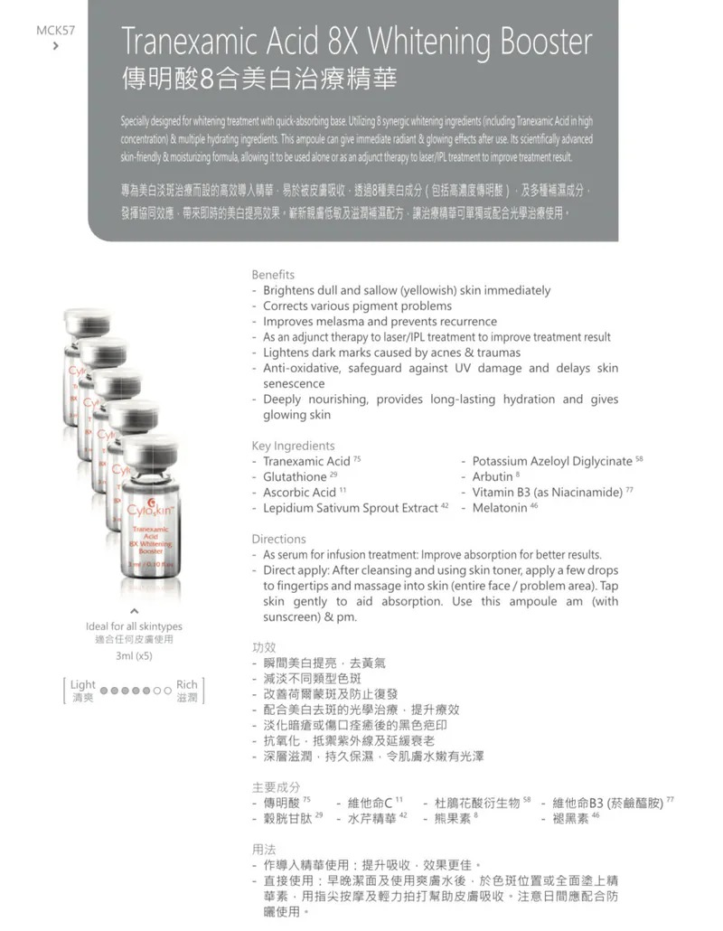 Cytoskin Tranexamic Acid 8X Whitening Booster 傅明酸8合美白精華 3ml x 5
