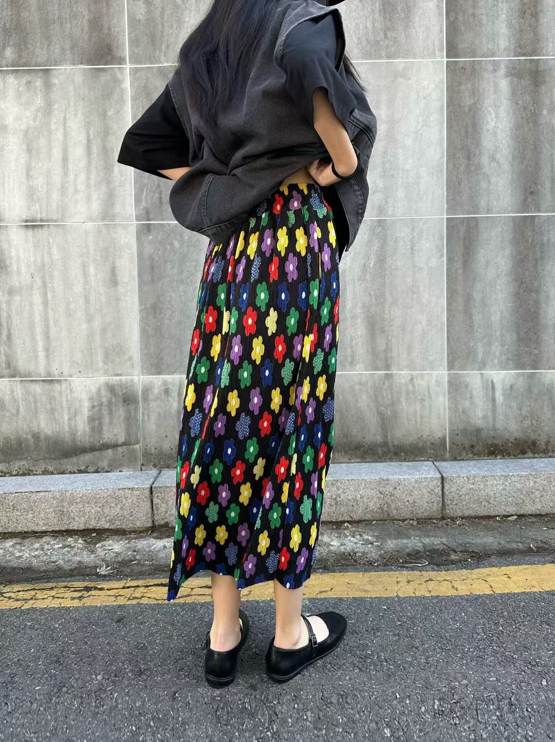 花卉圖案百褶SK