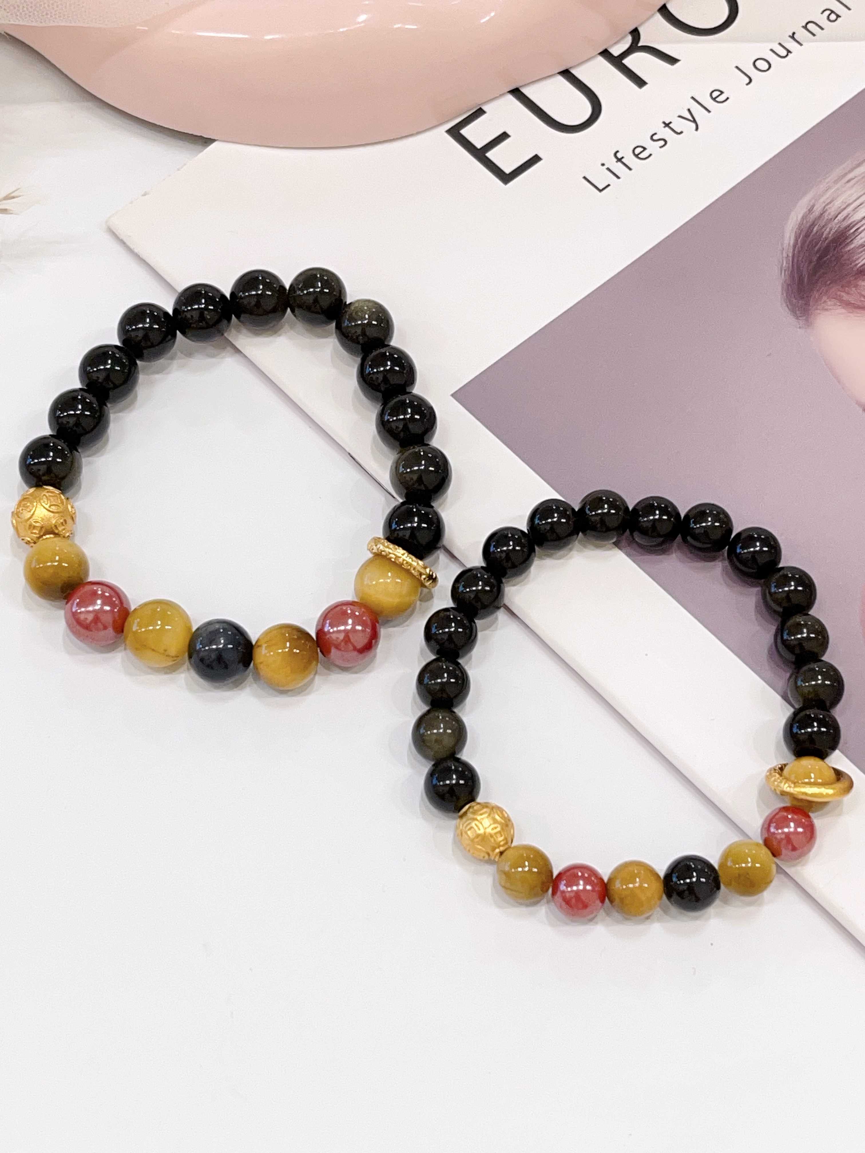 🖤 黑曜石 × 金曜石 × 金虎眼 × 帝王砂手串 Obsidian, Golden Obsidian, Tiger Eye & Imperial Sand Stone