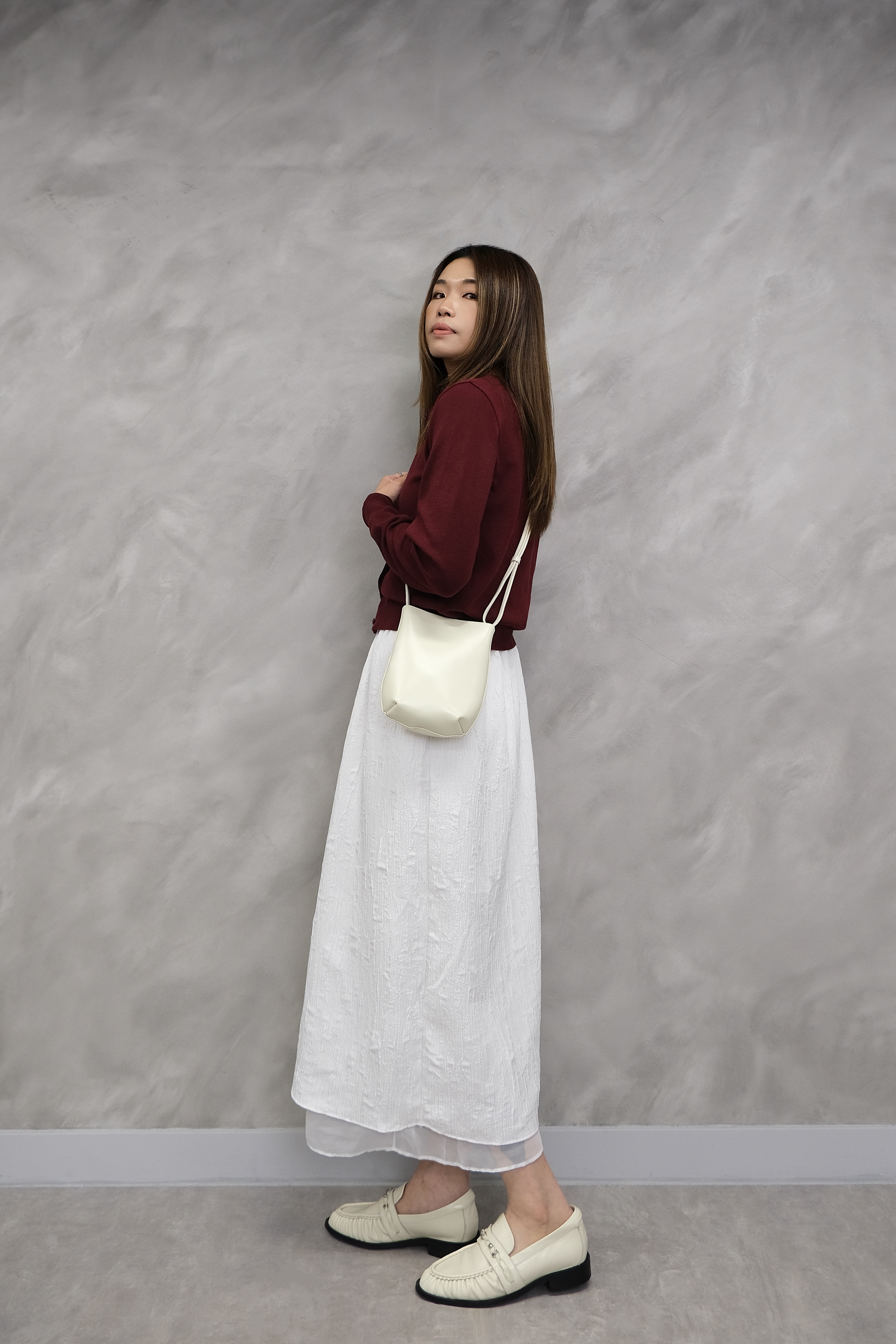 Textured Crinkle Midi Skirt #sk48