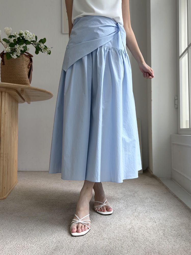 Wrap-Waist Flare Skirt (Blue)