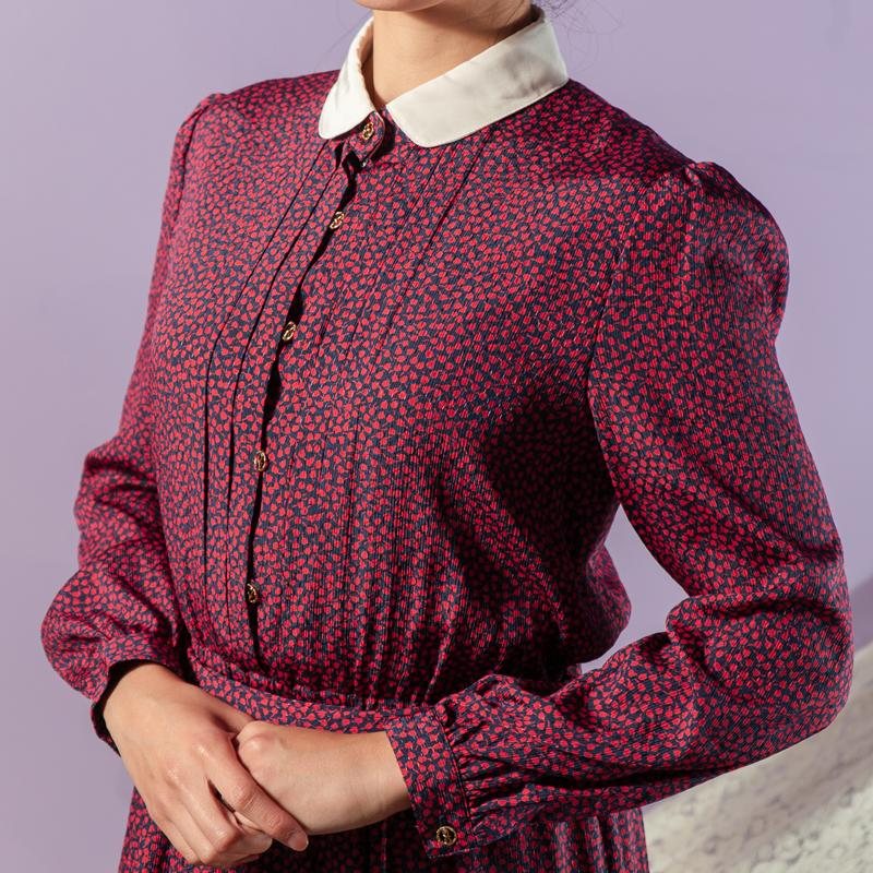 Vintage Japanese Abstract Floral Pattern White Collar ShirtDress with Golden Openwork Buttons (MT1608-127)