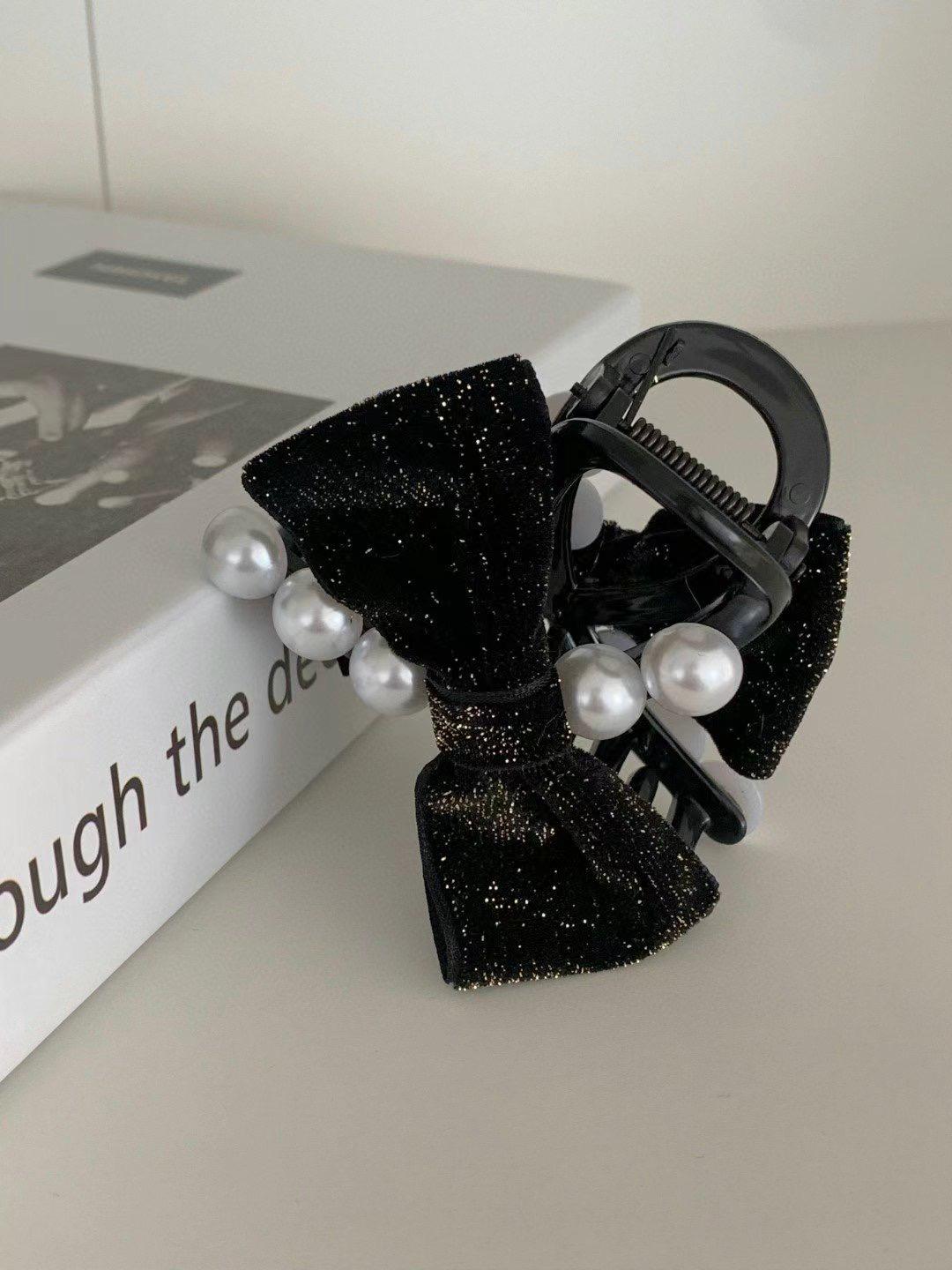 優雅珍珠蝴蝶結髮夾