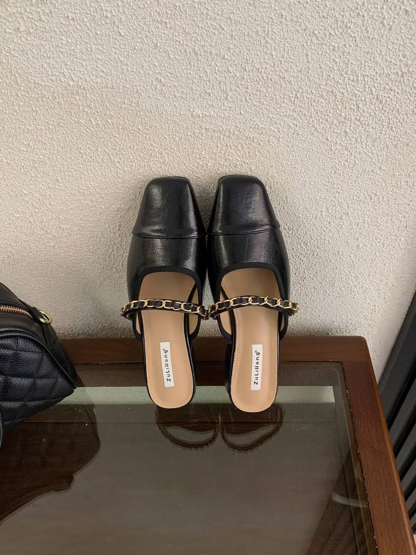 520-10 小香风链条半拖鞋 🇨🇳