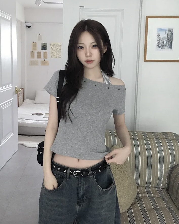 Asymmetric Studded Crop Top