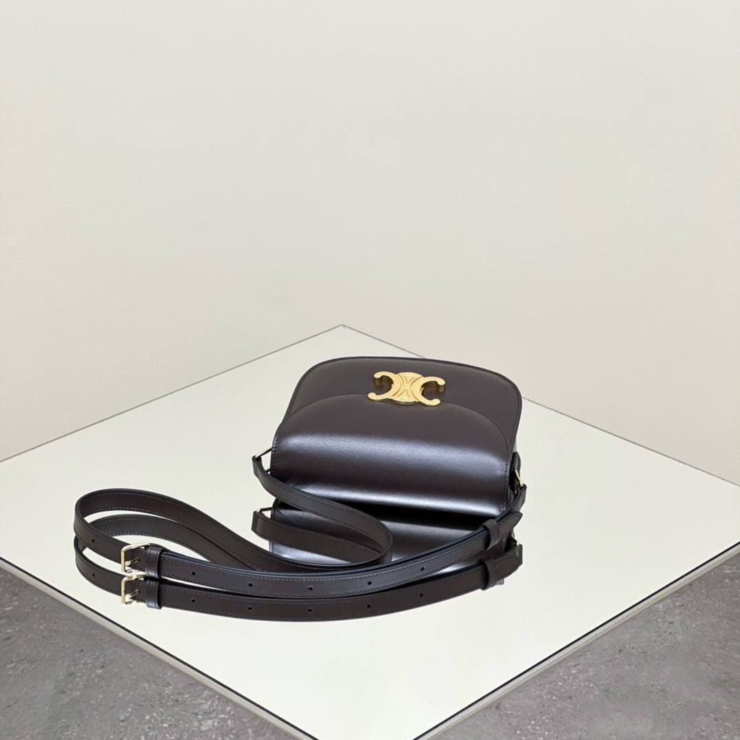 🔥大货实拍图 𝗖𝗘𝗟𝗜𝗡𝗘 ♥ 𝗧𝗘𝗘𝗡 𝗕𝗘𝗦𝗔𝗖𝗘肩带马鞍 型号：110413 尺寸：18.5*16*6cm 这只包除了皮质采用了CELINE 最具标志性的亮泽小牛皮之外，还采用了3种制包工艺(毛边/背缝/滚边背缝)市面上几乎没有品牌会这样大费周章去制作一只手袋。并且一般的品牌手袋的内衬都是麂皮的材质，而这款手袋采用了纳帕小羊皮，表里如一地奢华与精致！✨