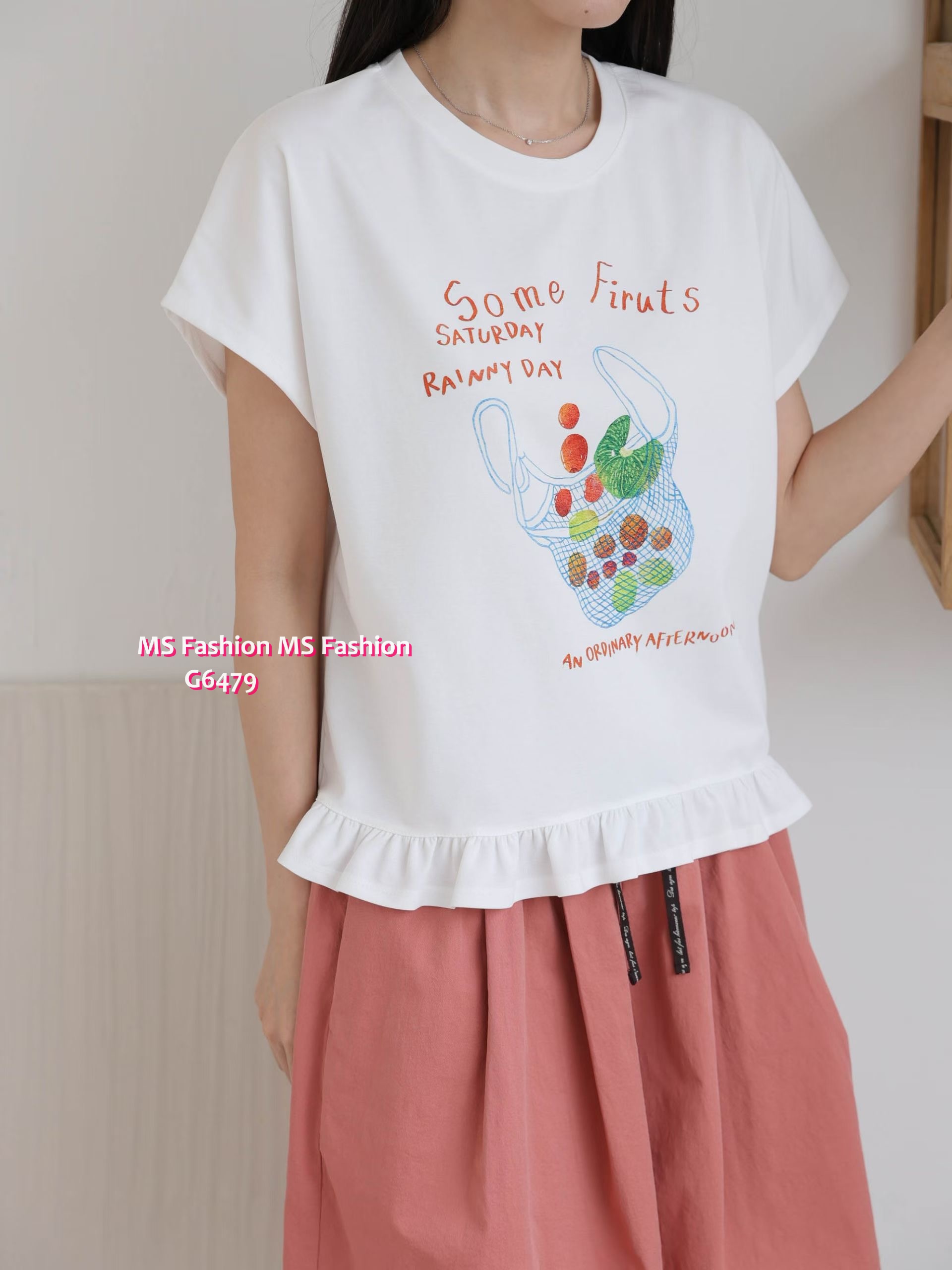 G6479 靚print ruffle腳top
