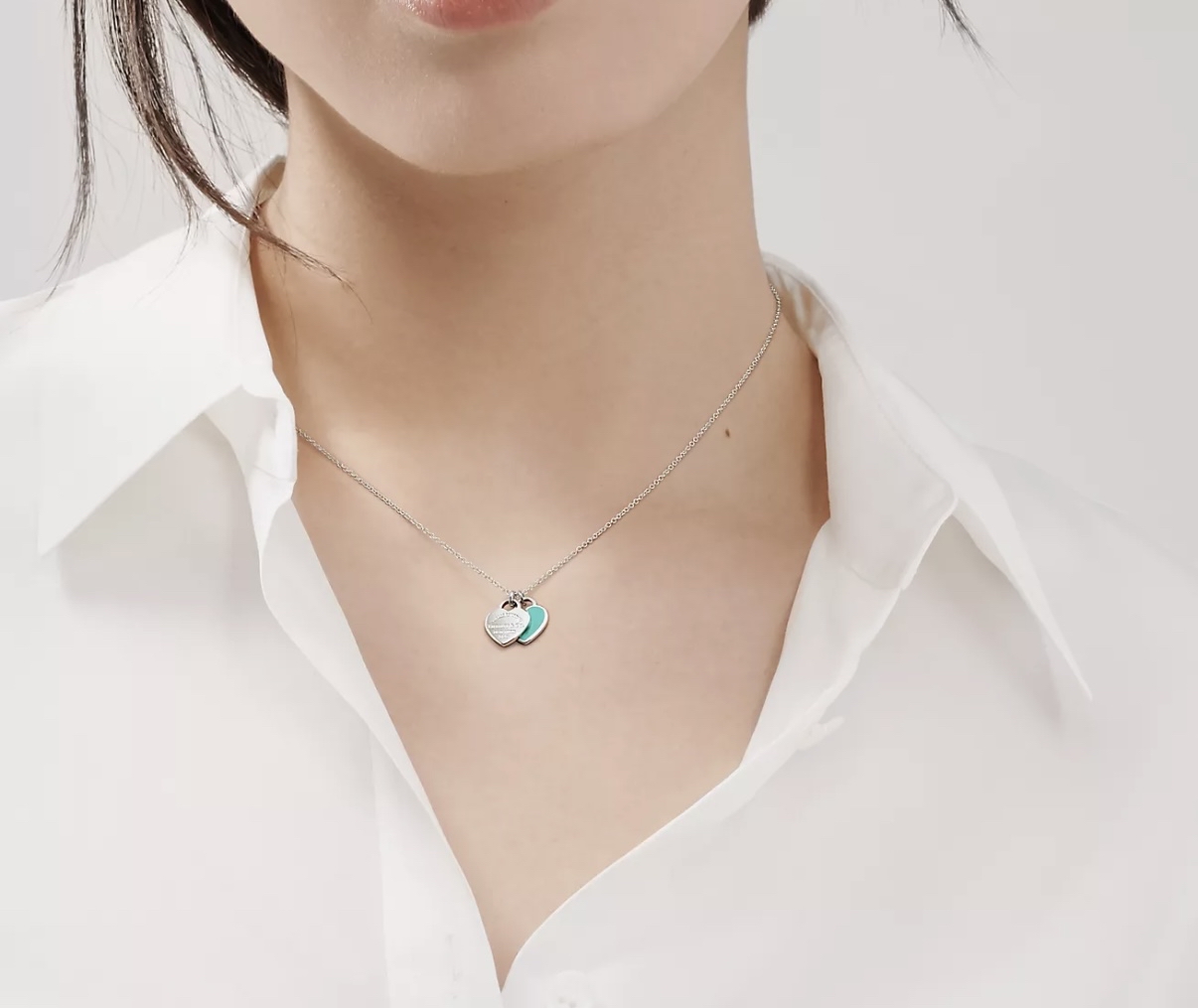 Tiffany Blue 雙重心形吊飾鏈墜