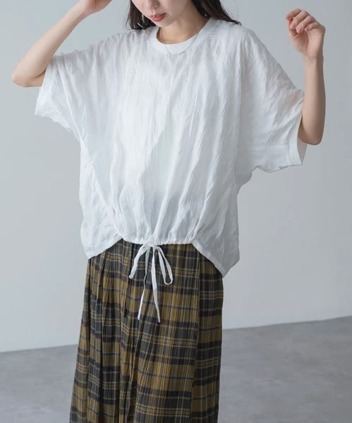 紋理感寬鬆抽繩下擺上衣