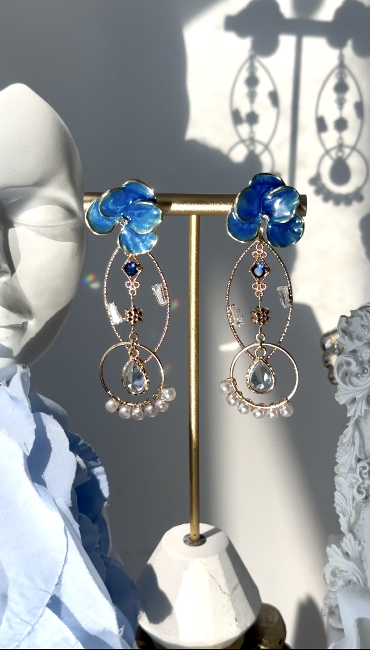 水墨深藍珍珠花耳環🌟