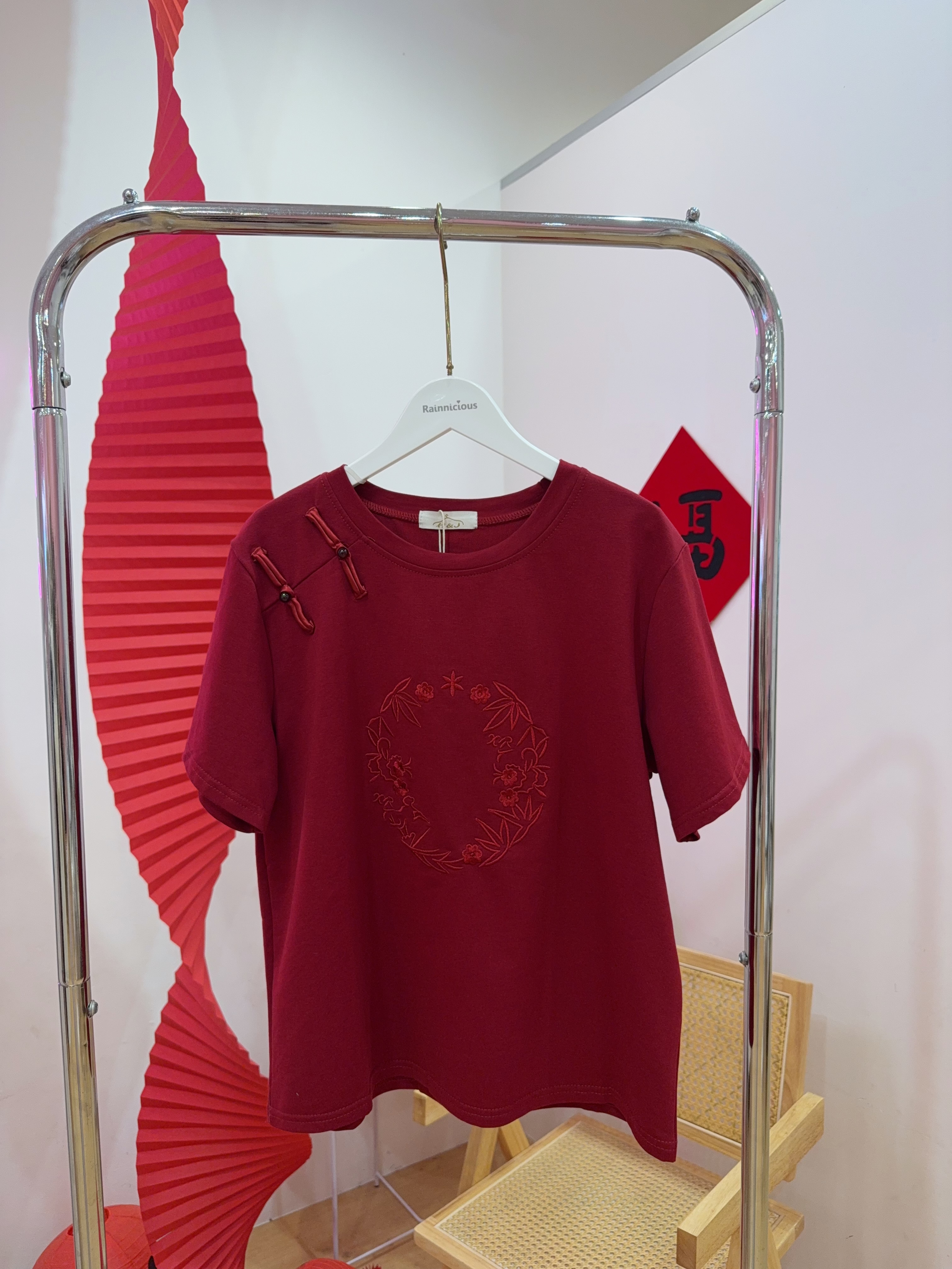 中式风盘扣绣花纯棉上衣 R2935