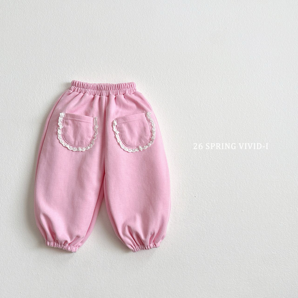 🌸預訂 韓國直送🌸🇰🇷VIVIDI兩色蕾絲口袋寬鬆束腳運動褲