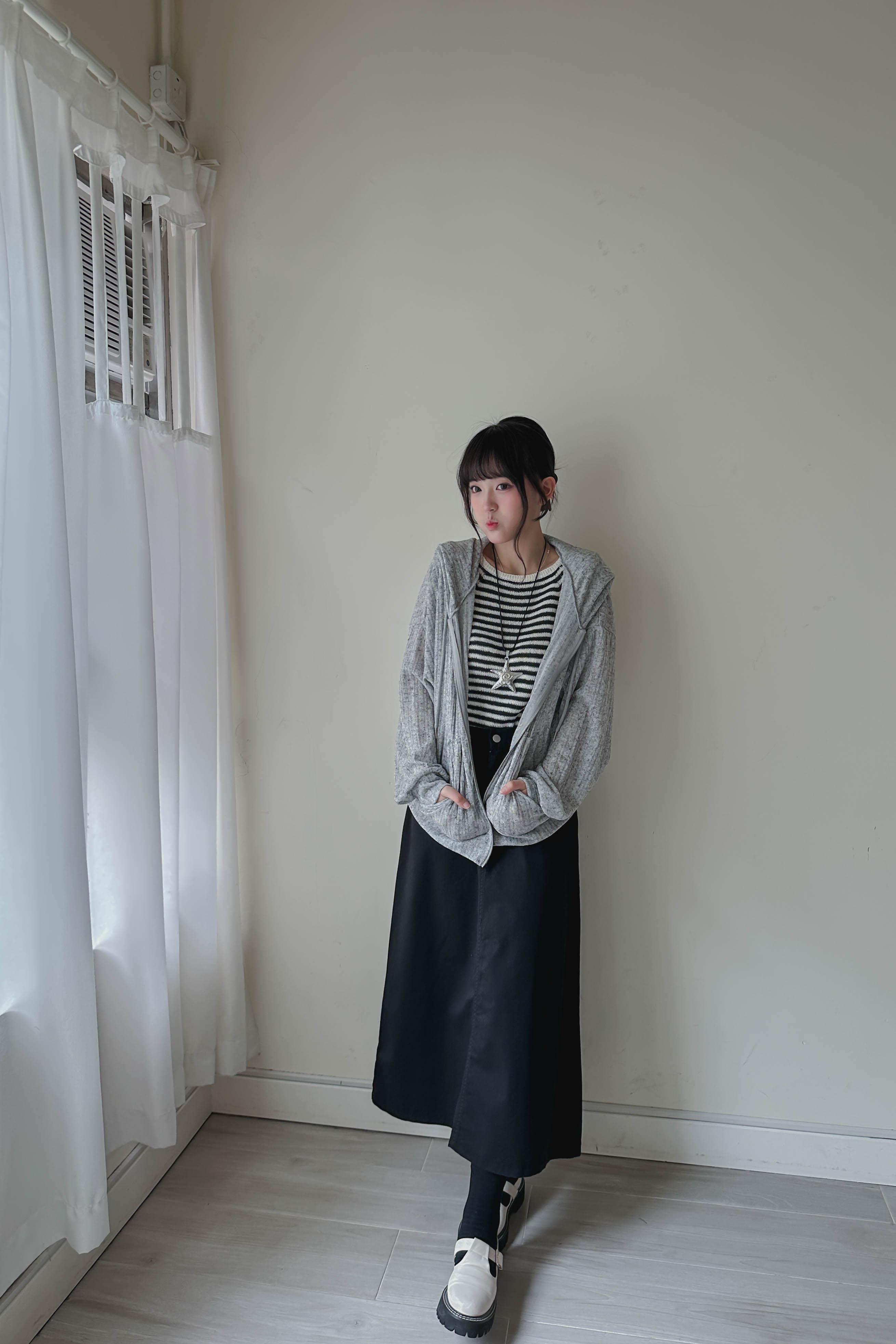 修臀軟身牛仔A字中長裙 (兩色入)