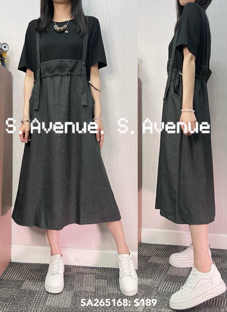 SA265168: 短袖吊帶假兩件工人裙