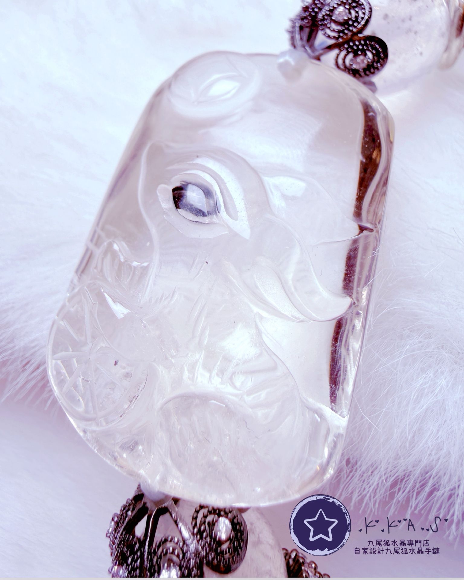 K000100 藍銅礦 側臉小狐 自家設計手鏈