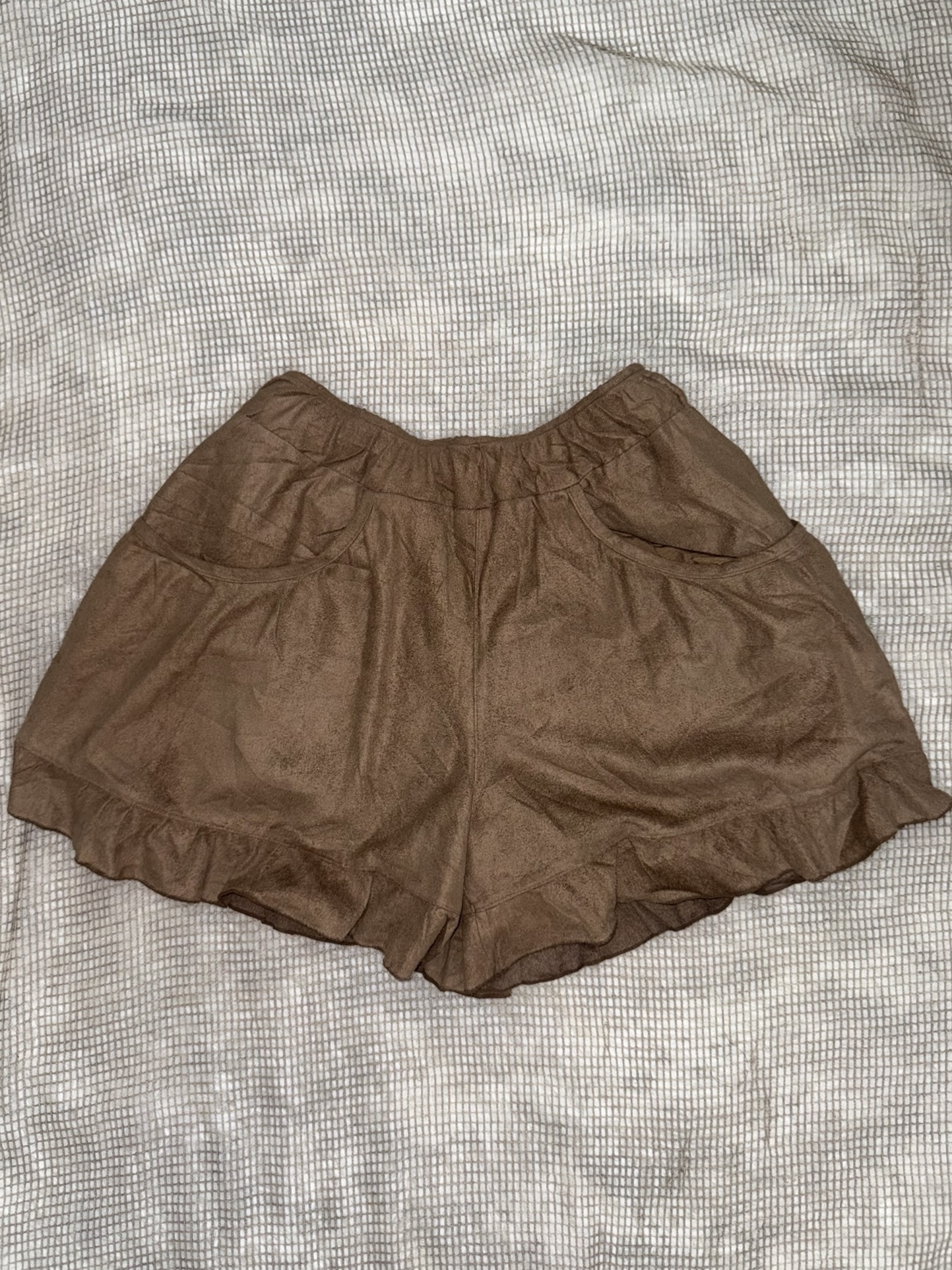 Cozy Brown Elastic-Waist Ruffled Shorts
