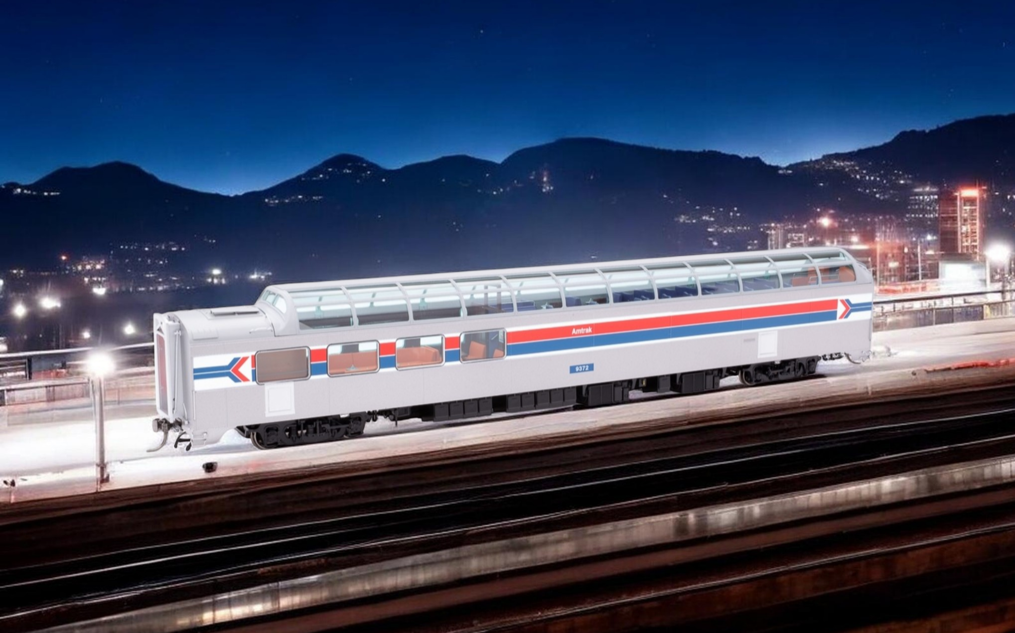 Rapido’s Amtrak 3/4 Dome Lounge HO with lights 