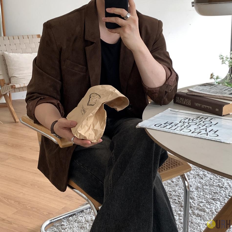 【100%保證韓國直送】復古感細膩麂皮挺闊大寬鬆單排鈕扣西裝外套 🧥 [3 color] RL114856