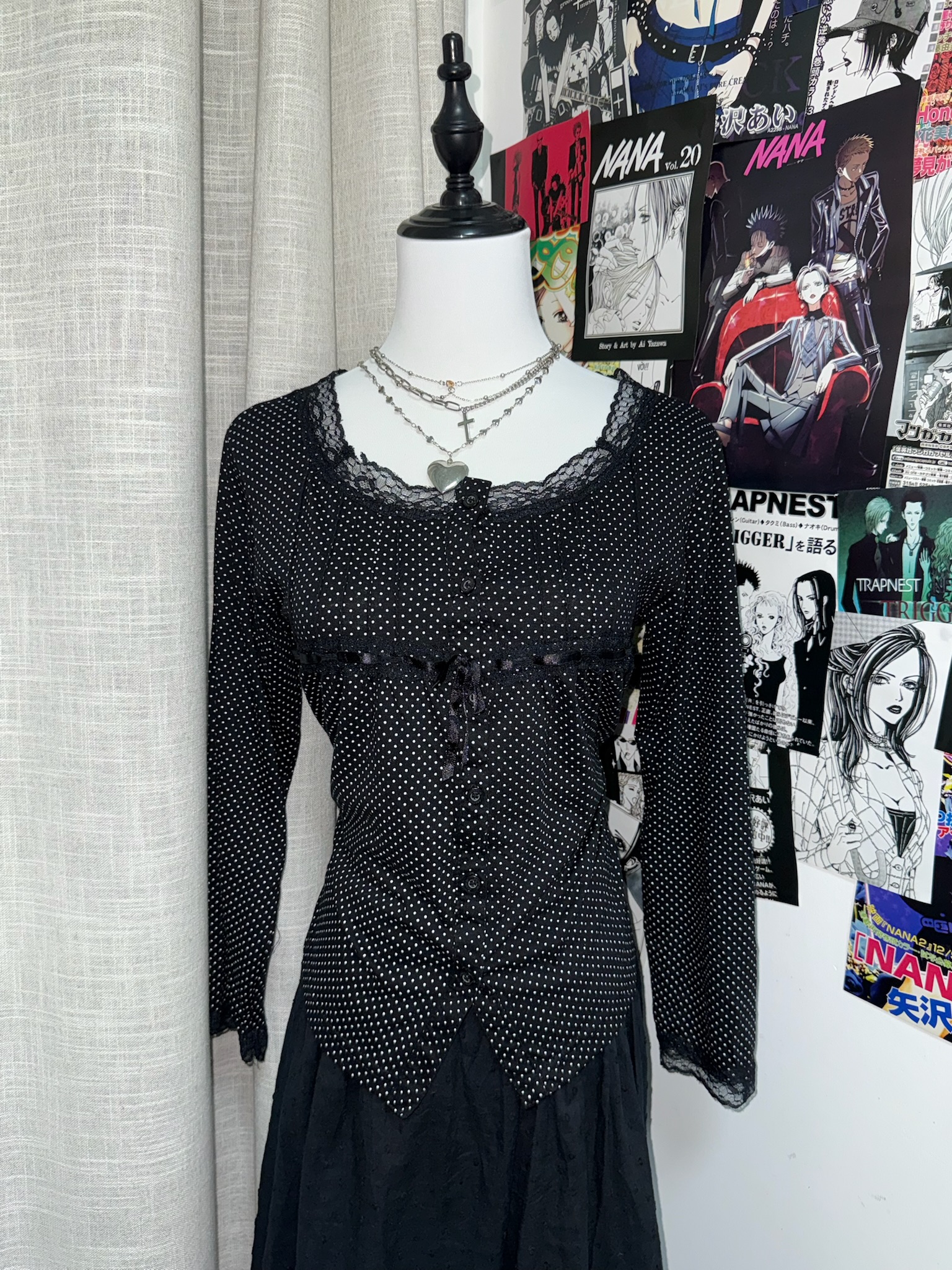 Polka Dot Square Neck Lace Patchwork Top with Bows