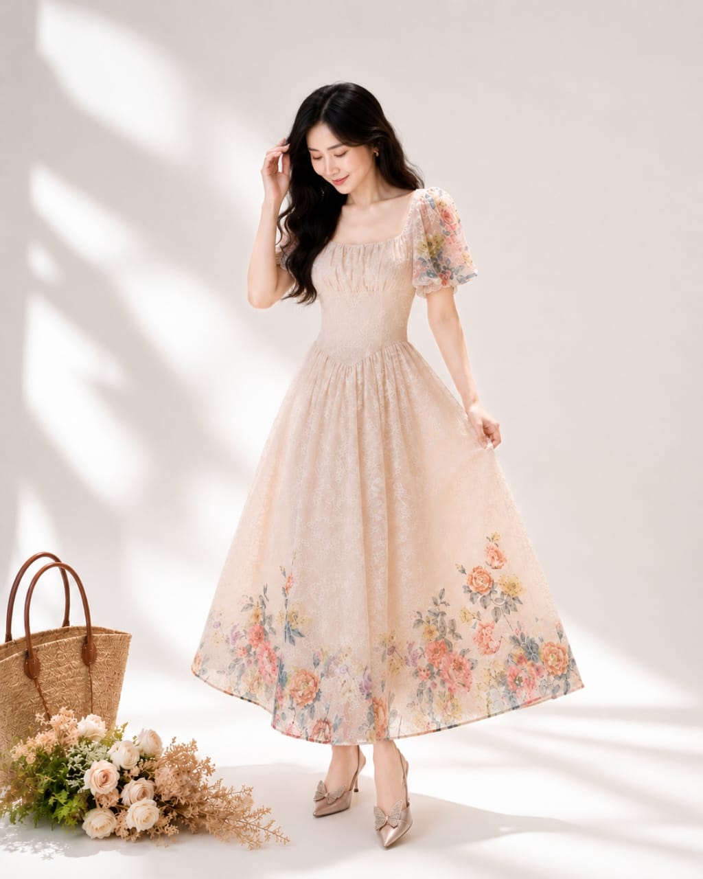 5135 Claudia Square Neck / Off-Shoulder Soft Maxi Dress