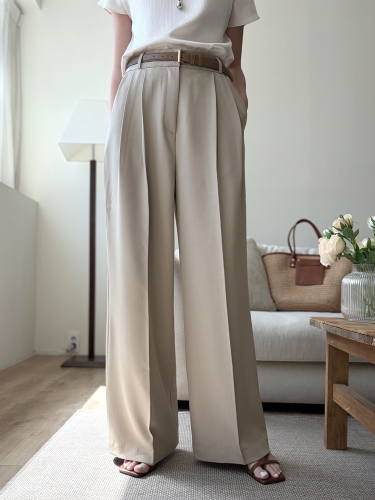 Timeless Pleated Flow Pants (Beige)