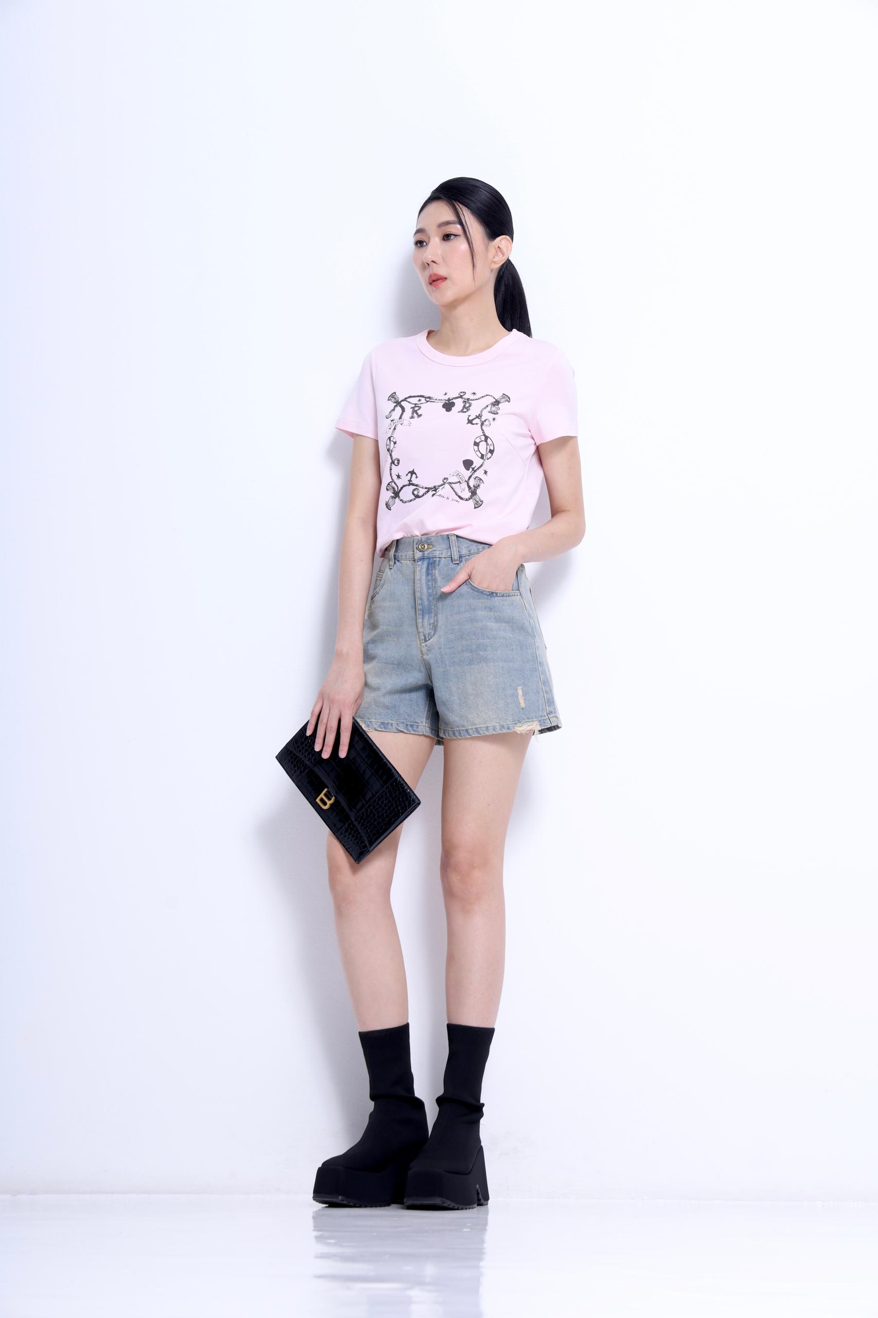 CP1673 SELF-DRAFTED HALF ELASTIC SHORT JEAN
