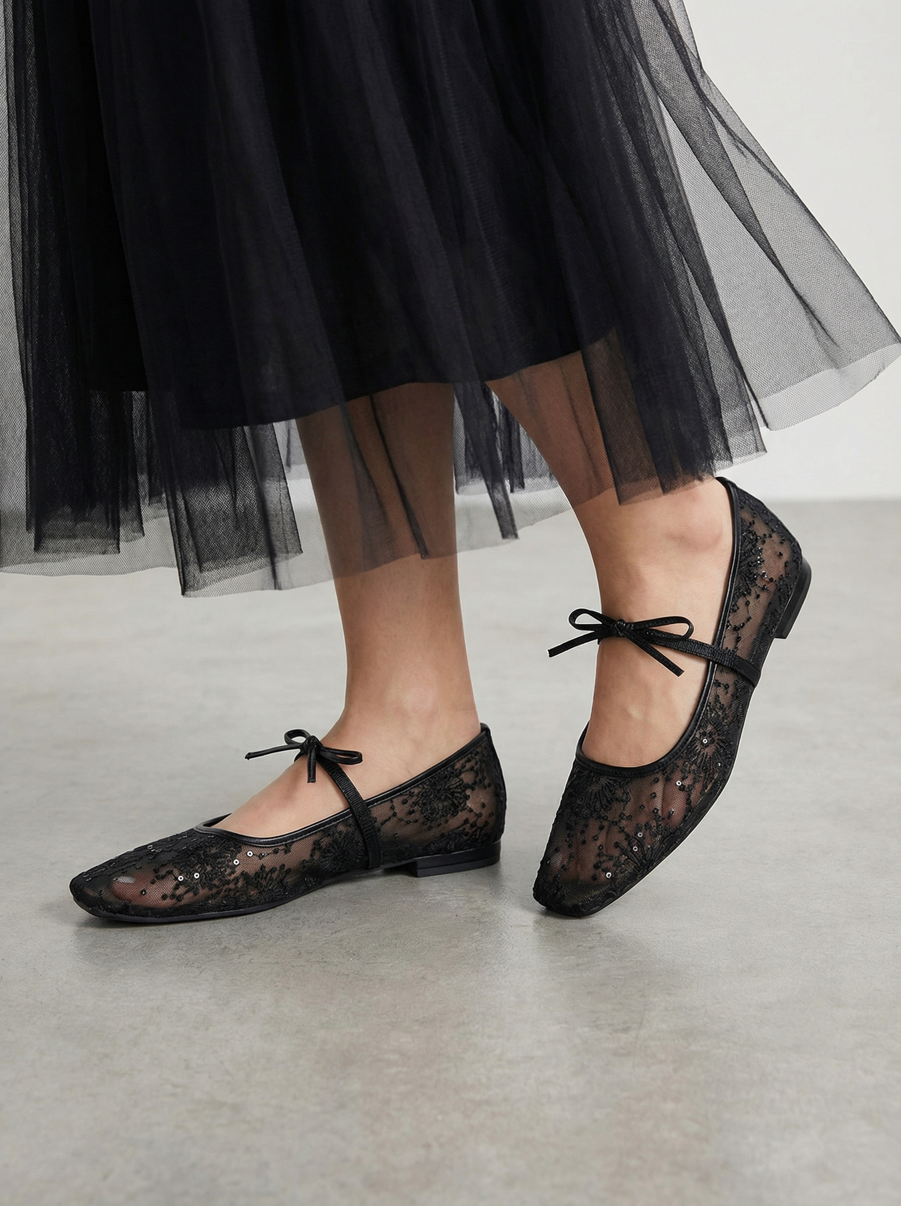 優雅蕾絲方頭芭蕾舞鞋