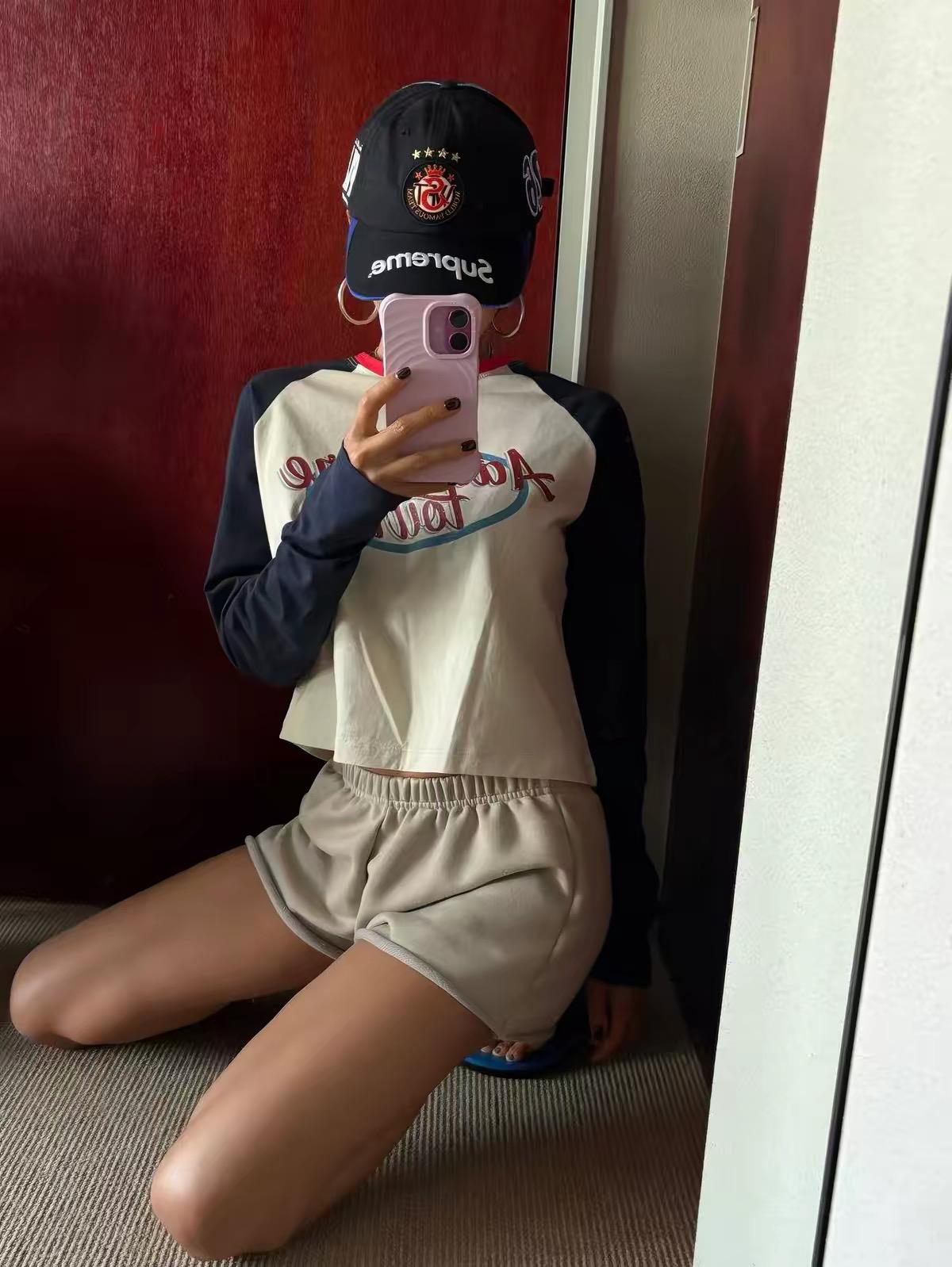 H06 拼色牛角袖print Tee