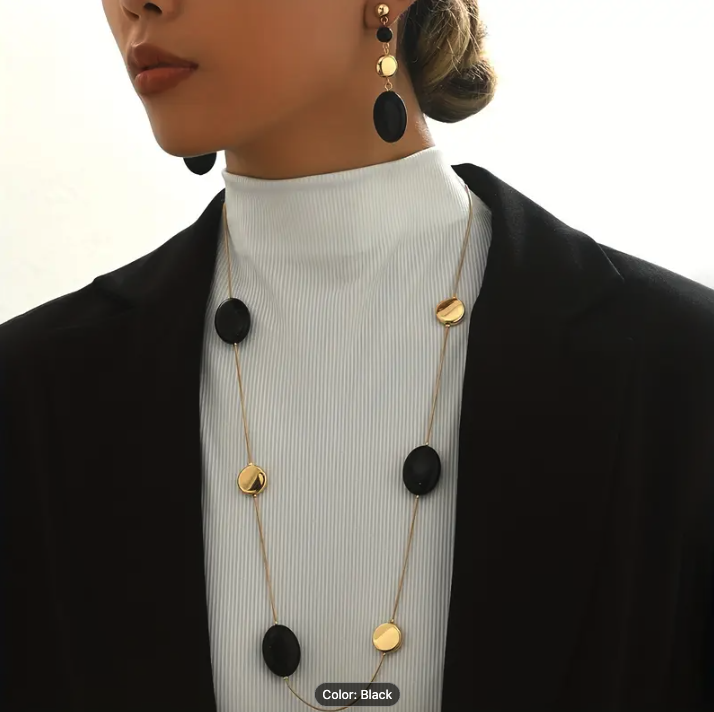 Elegant Acrylic Oval Beads Color Long Chain Necklace